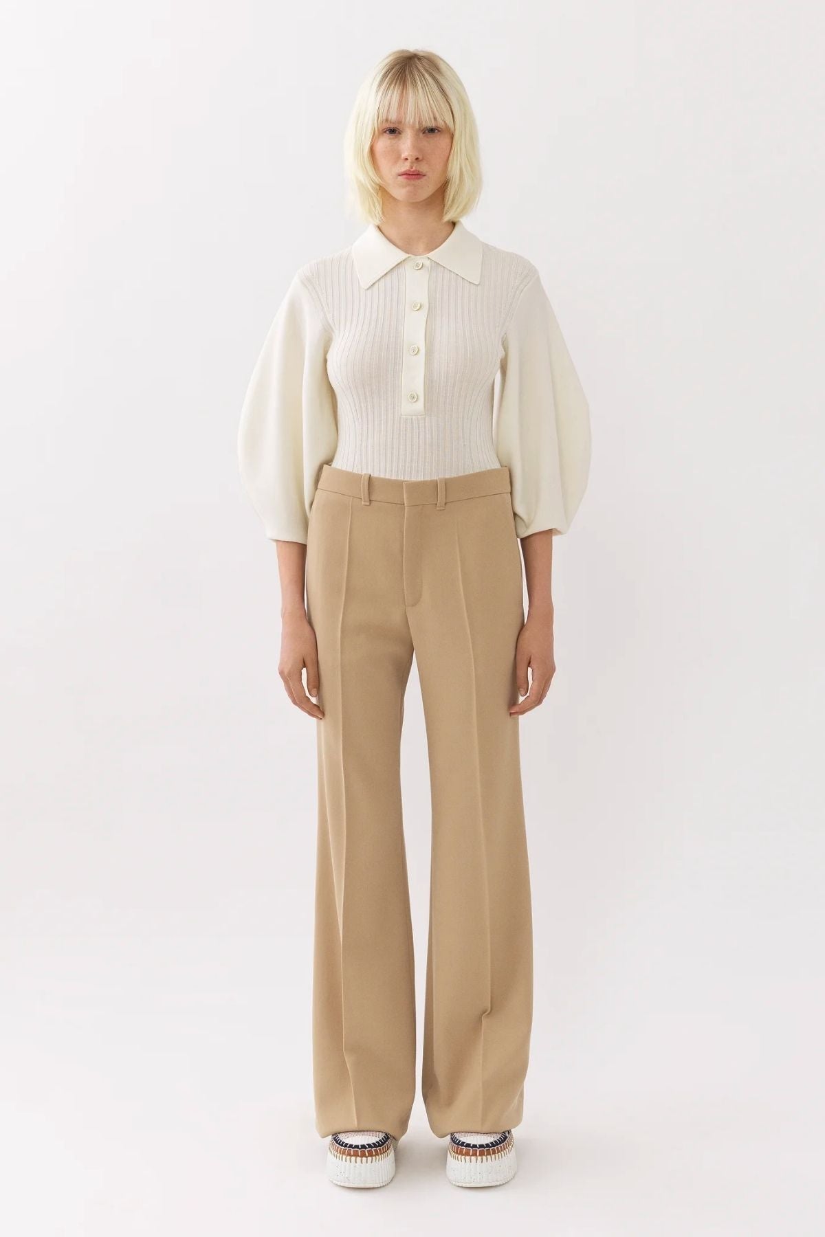 Wool gabardine high waist wide pants - Chloé - Women