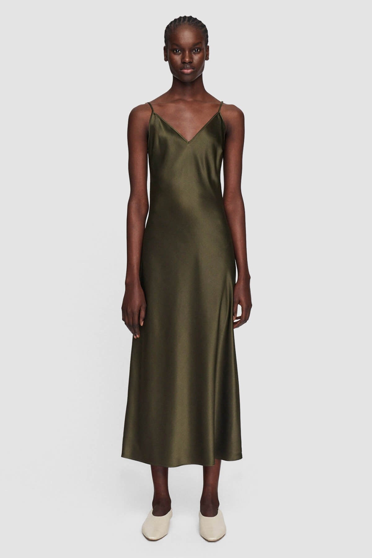 Green silk slip dress best sale