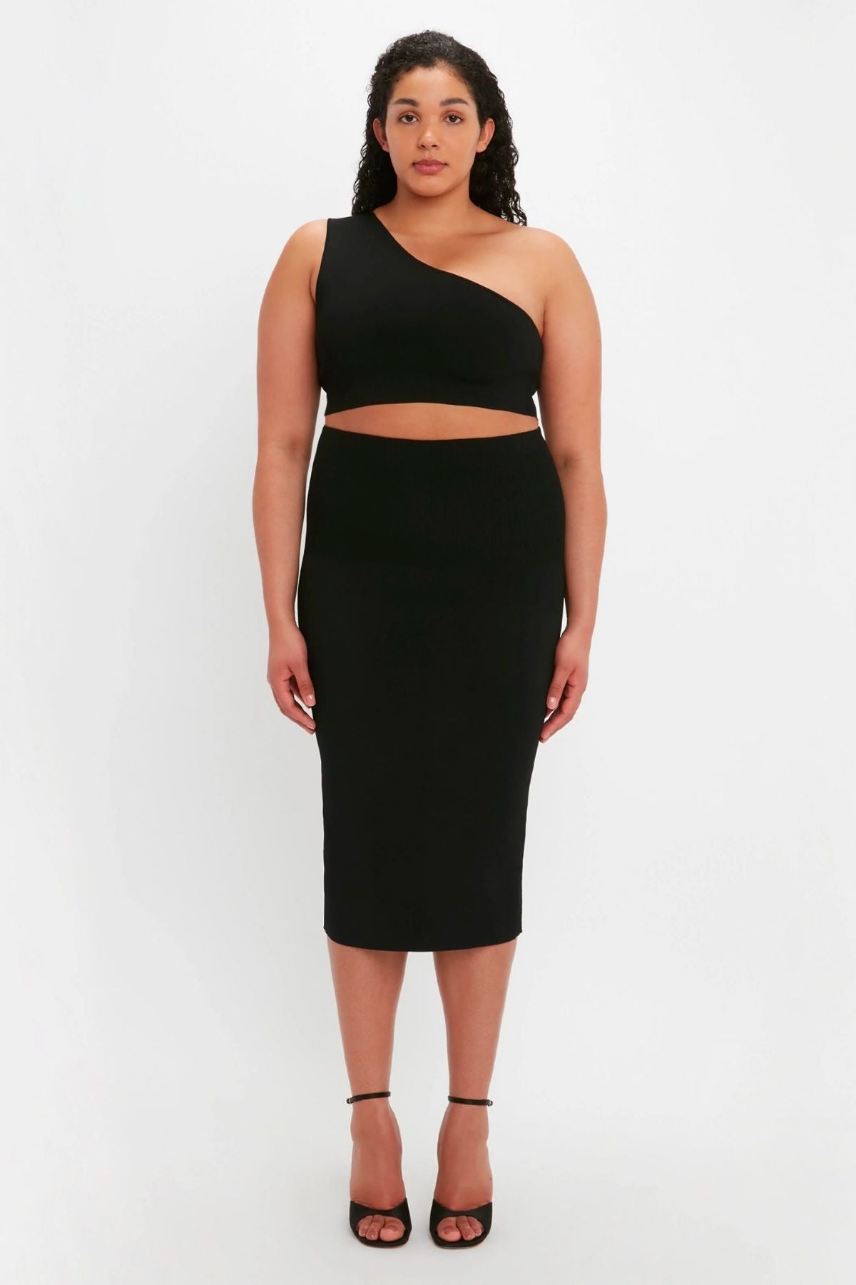 VB Body One Shoulder Midi Dress In Black