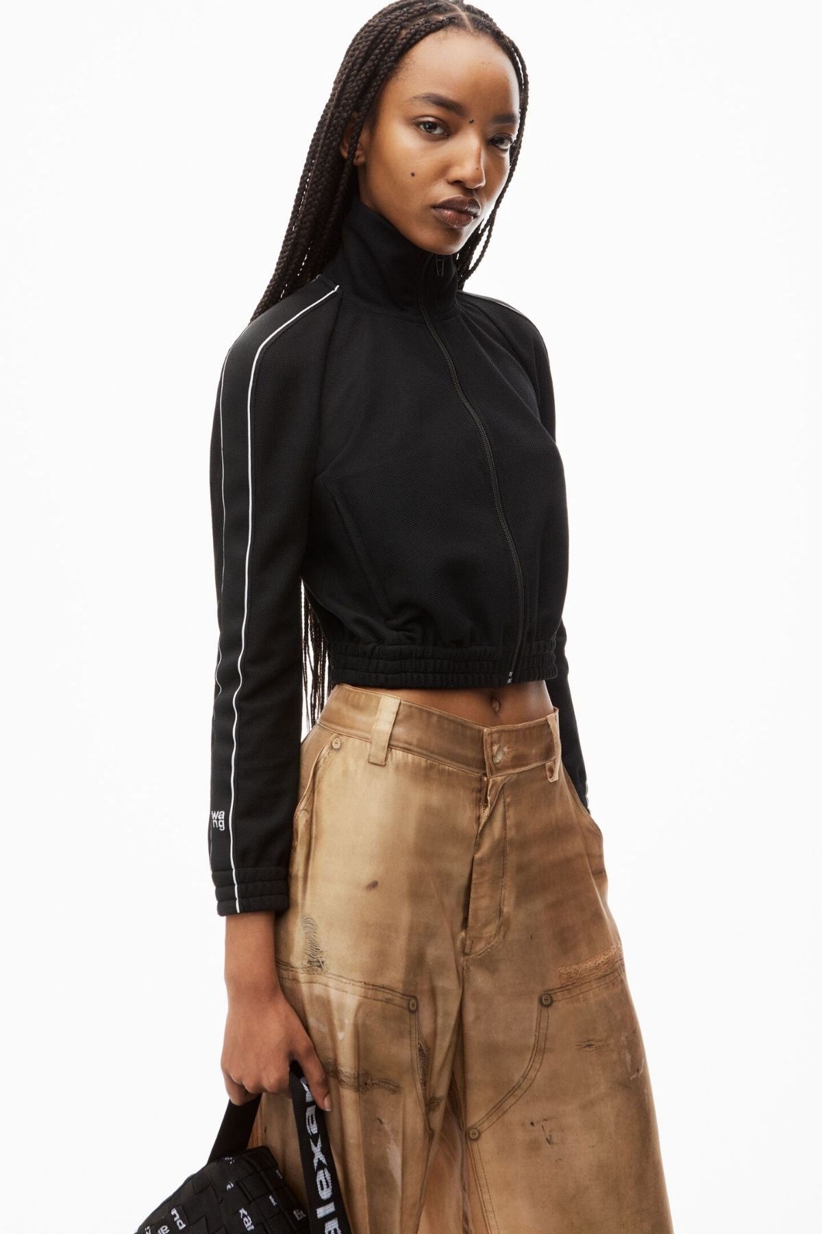 alexanderwang.t Cropped Track Jacket with Logo Tape Black Grace Melbourne