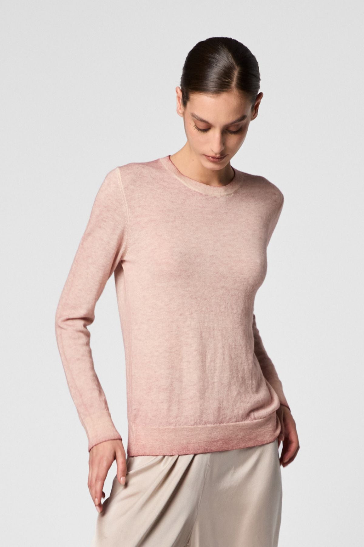 Avant Toi Two Colours Ultralight Cashmere Wool Round Neck - Quarzo/Agata