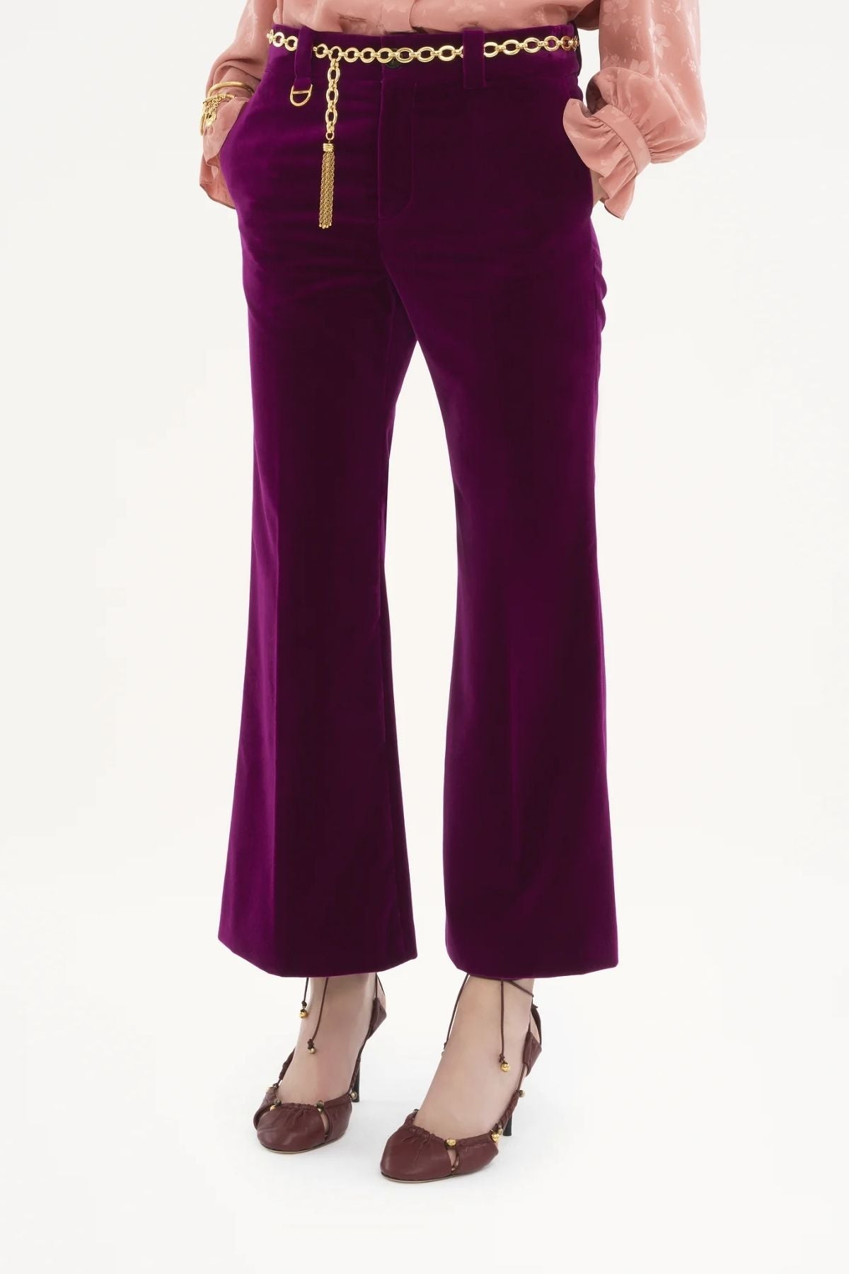 Chloé Cropped Velvet Trouser - Pansy Purple