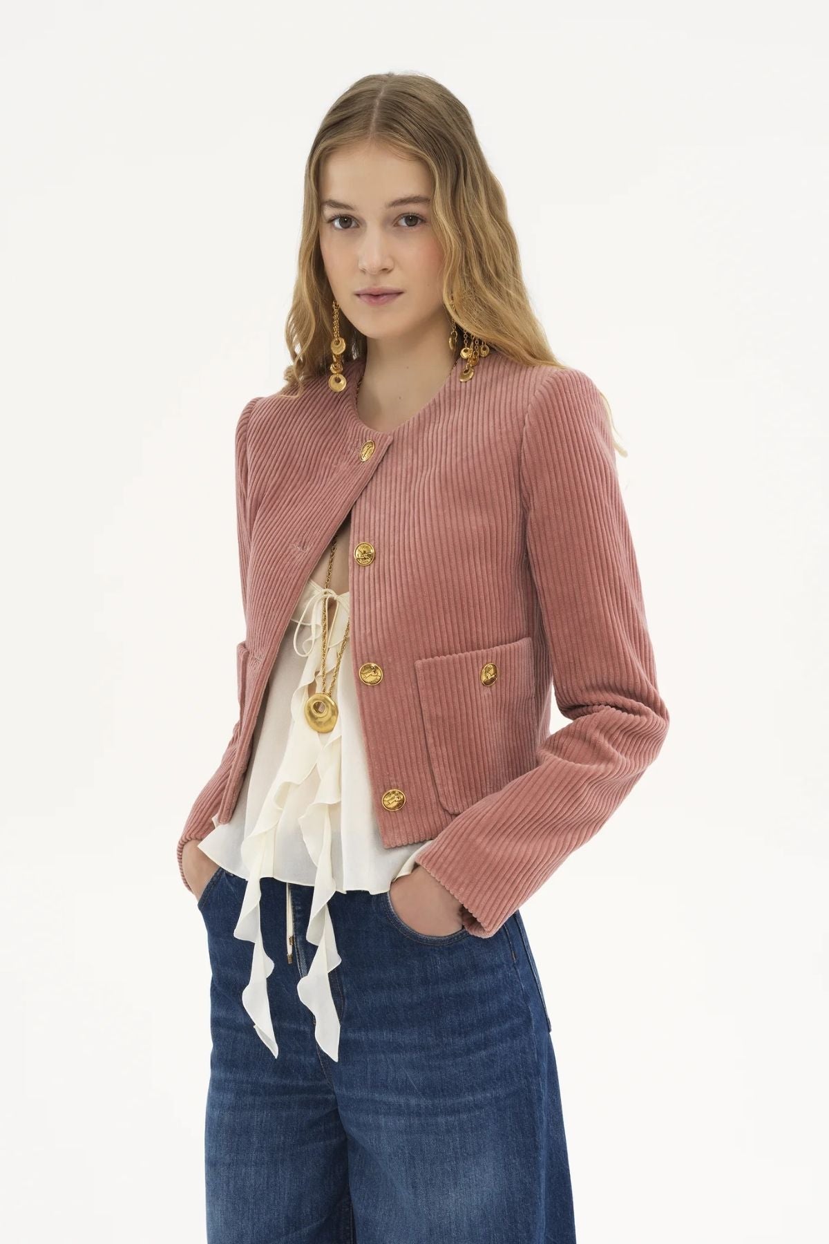 Chloé Cropped Velvet Jacket - Wild Pink