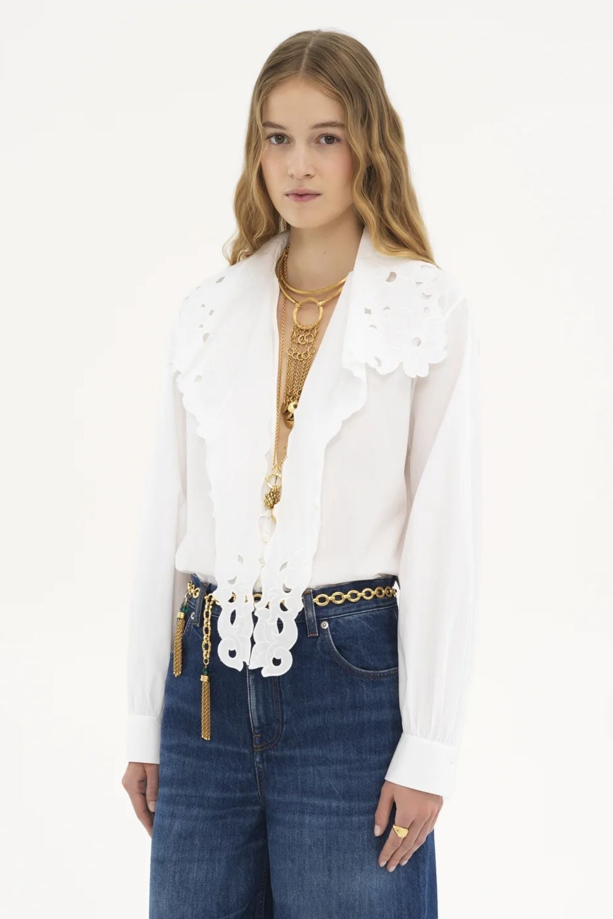 Chloé Embroidered Lavallière Shirt - White