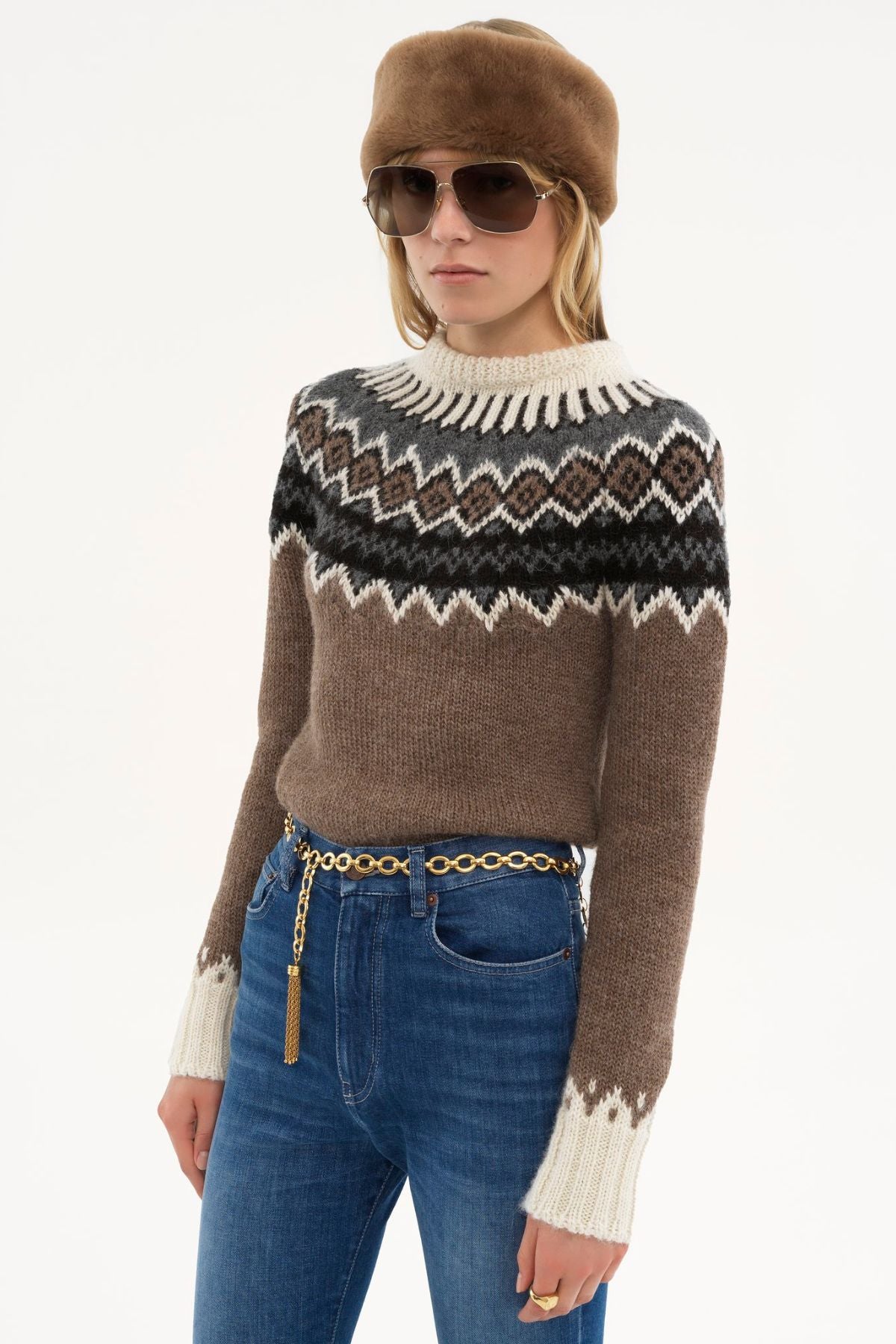 Chloé Fair Isle Jumper - Brown Beige