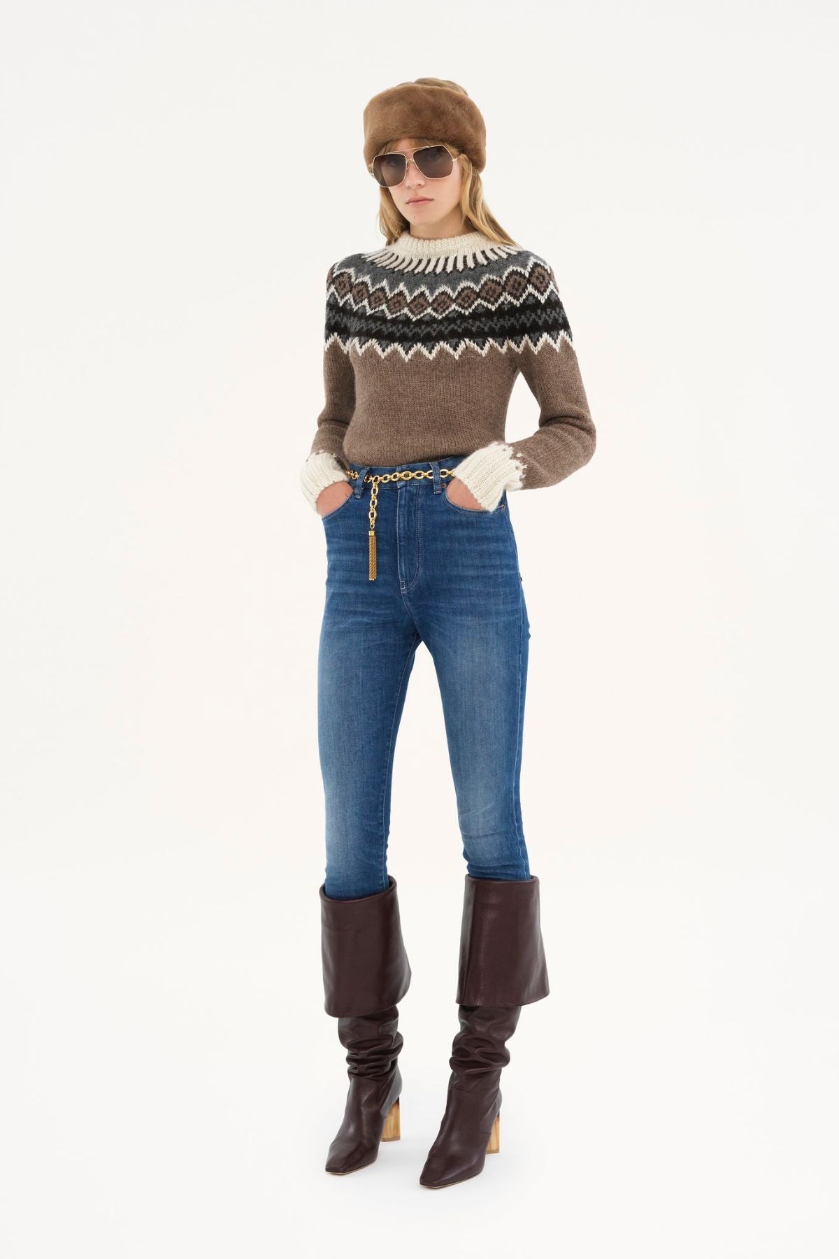 Chloé Fair Isle Jumper - Brown Beige