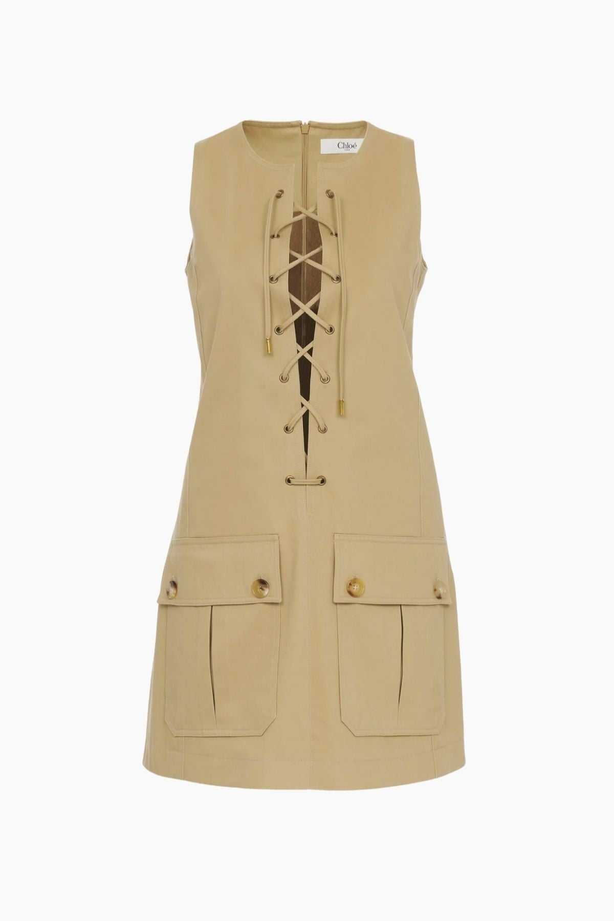 Chloé Lace-Up Pinafore Dress - Argil Brown