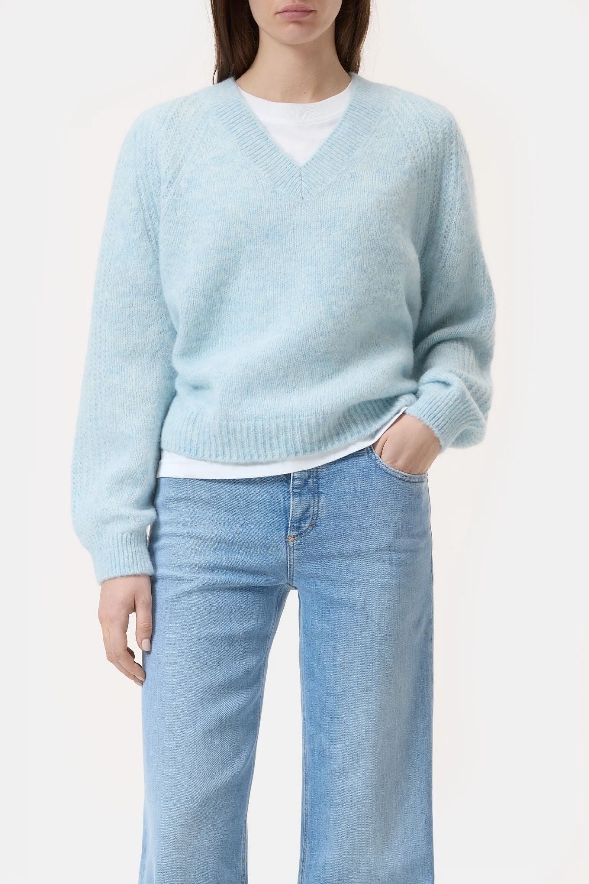 Closed Alpaca V-Neck Knit Jumper - Light Sky Blue