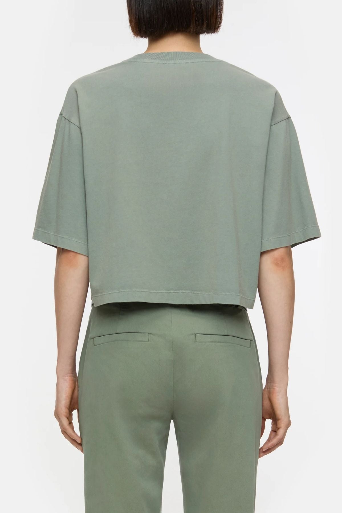 Closed Cropped T-Shirt - Faded Green