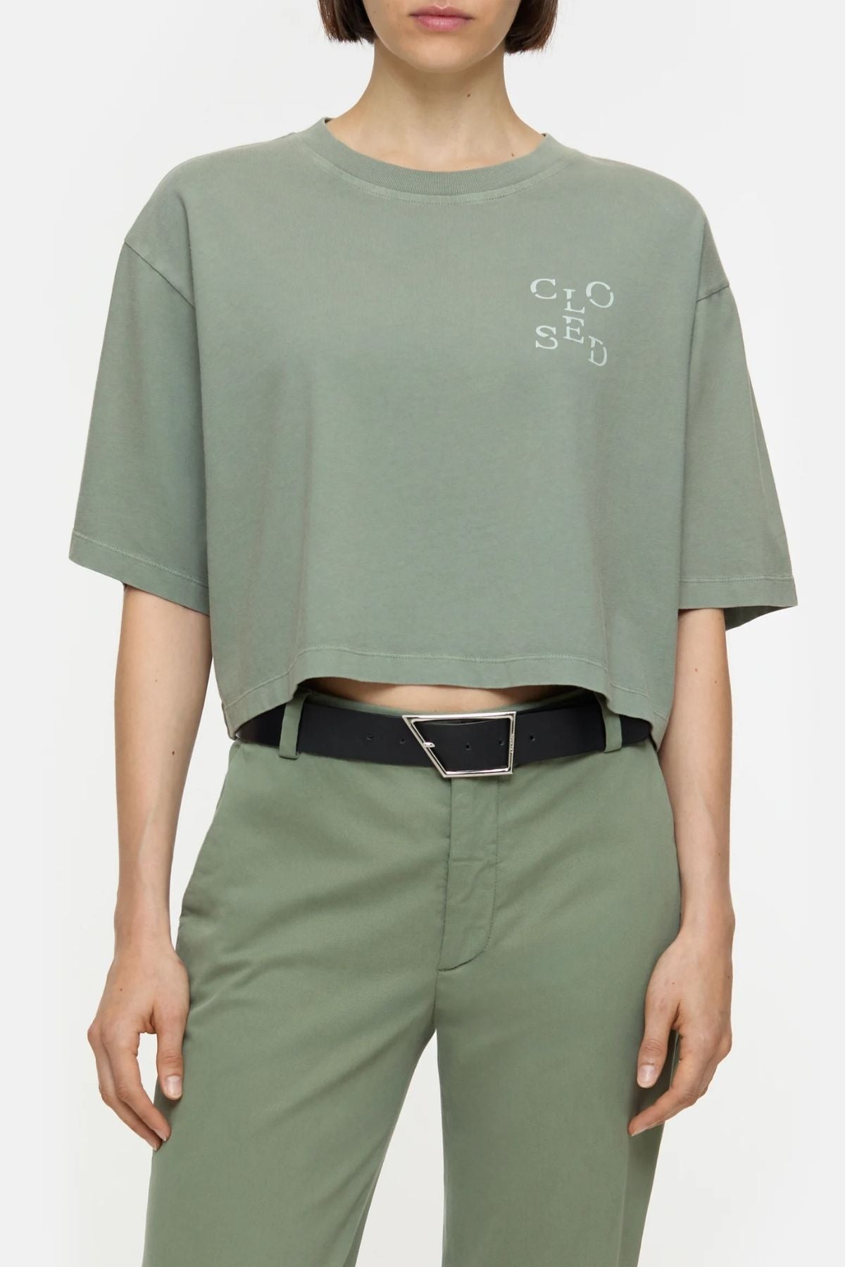 Closed Cropped T-Shirt - Faded Green