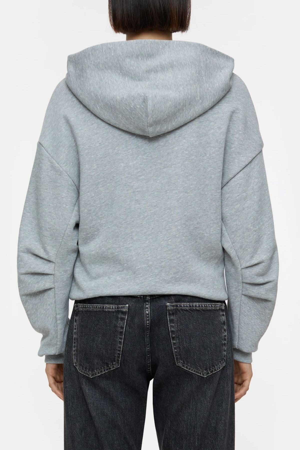 Closed Folded Hem Hoodie - Light Grey Melange