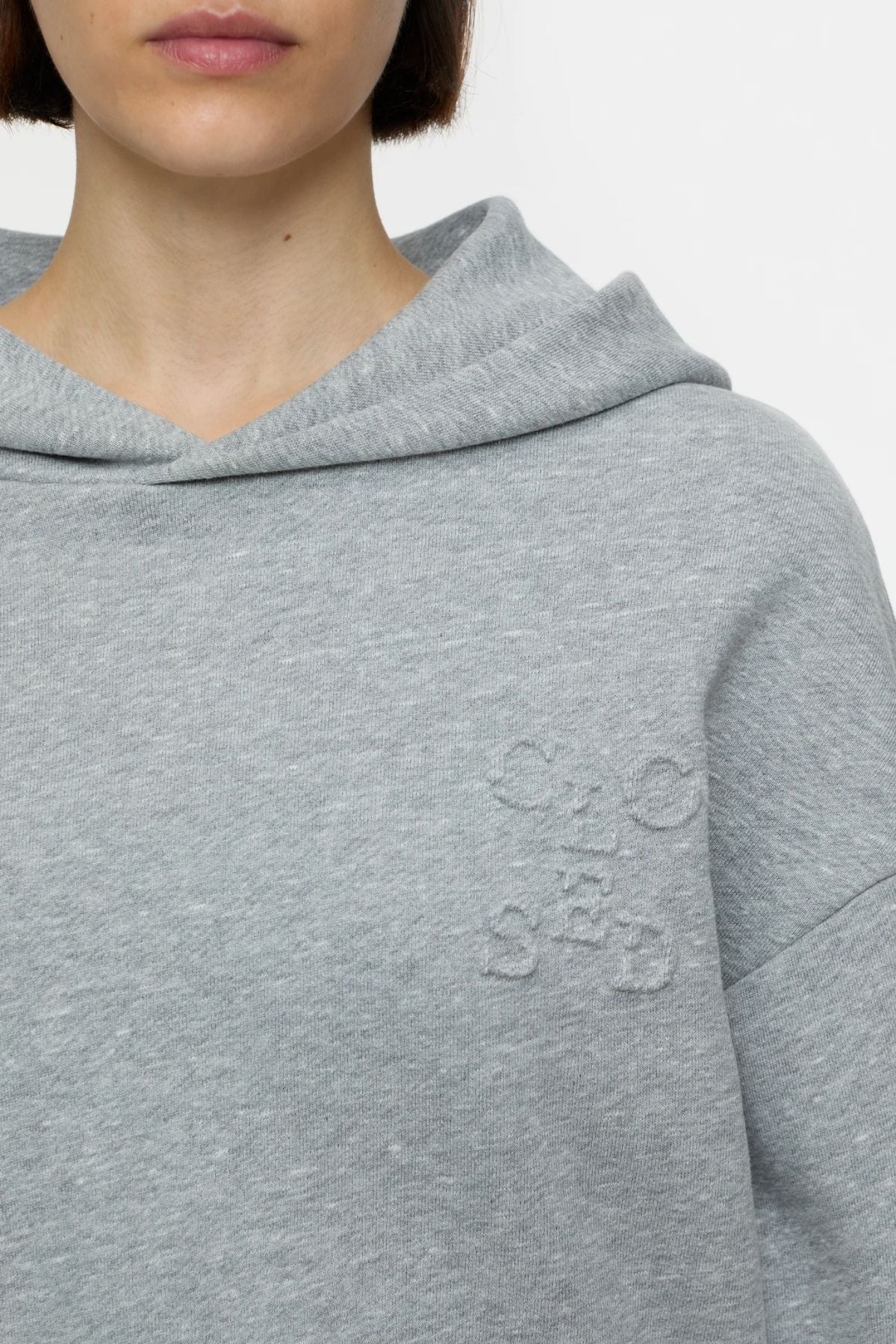 Closed Folded Hem Hoodie - Light Grey Melange