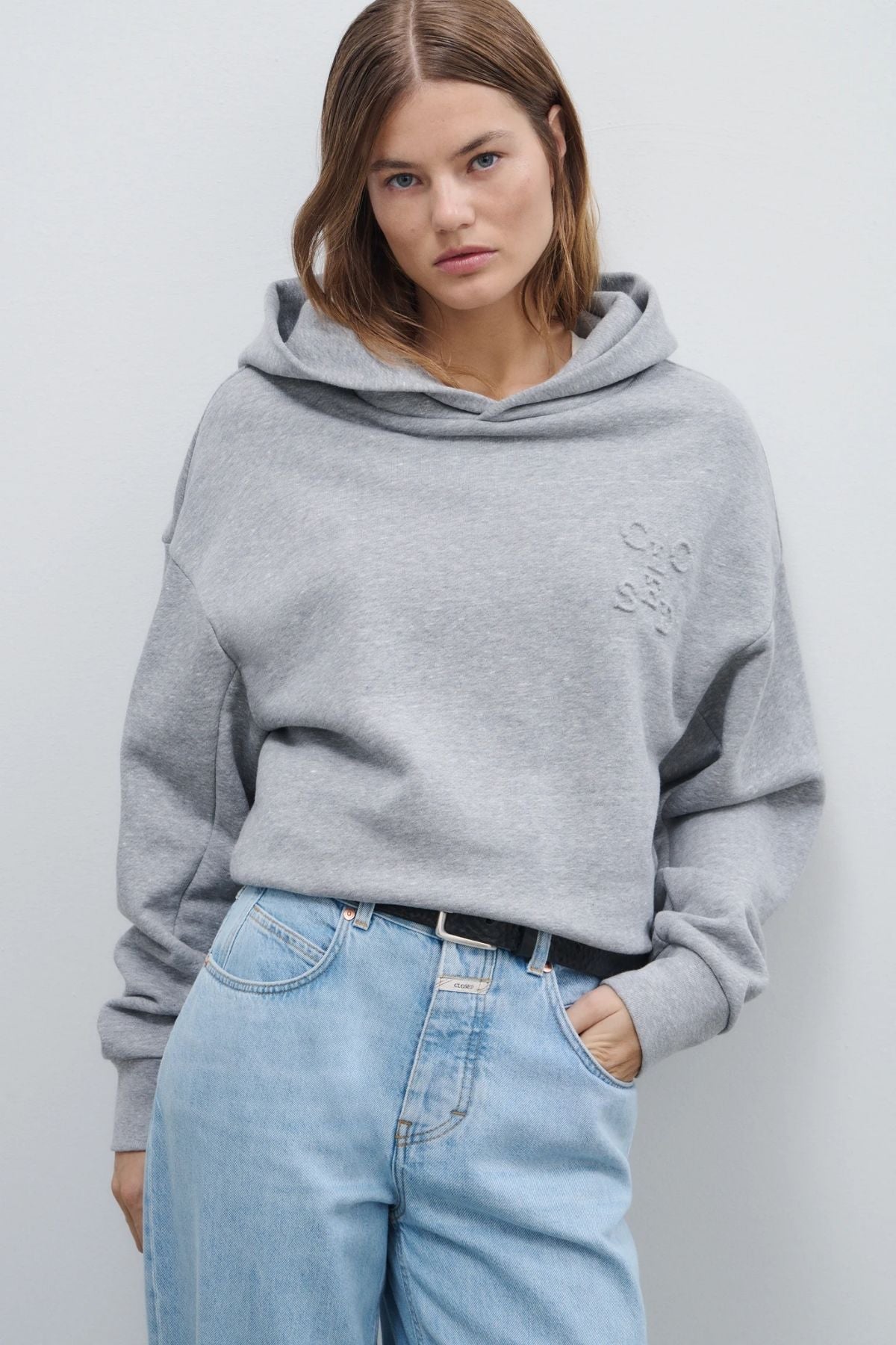 Closed Folded Hem Hoodie - Light Grey Melange