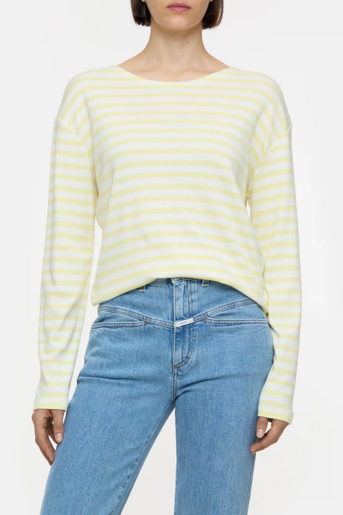 Closed Striped Long Sleeve T-Shirt - Lemon Yellow