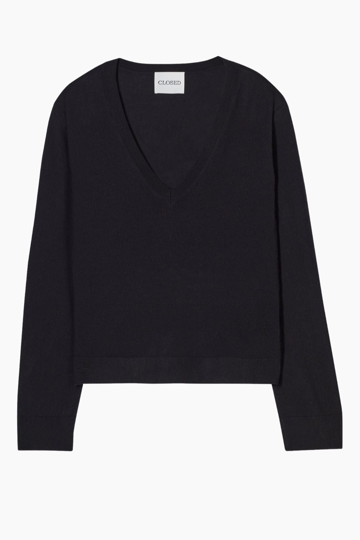 Closed V-Neck Knit Jumper - Black