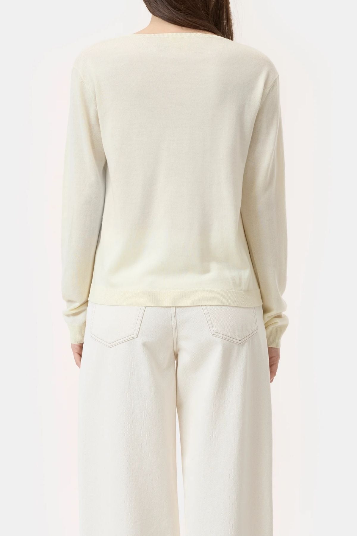 Closed V-Neck Knit Jumper - Vanilla Beige