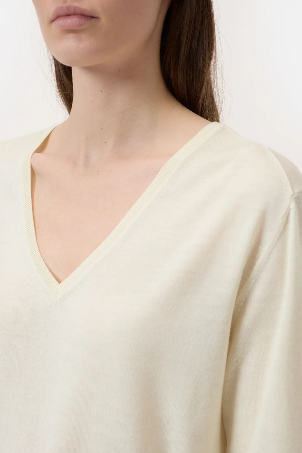 Closed V-Neck Knit Jumper - Vanilla Beige