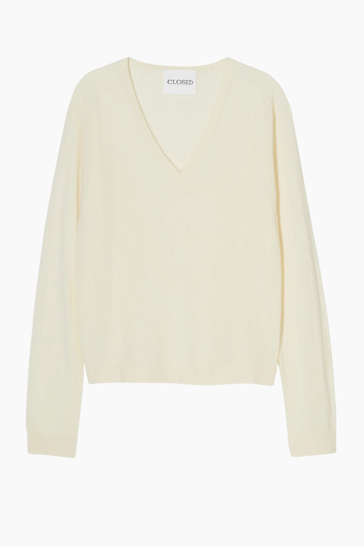 Closed V-Neck Knit Jumper - Vanilla Beige