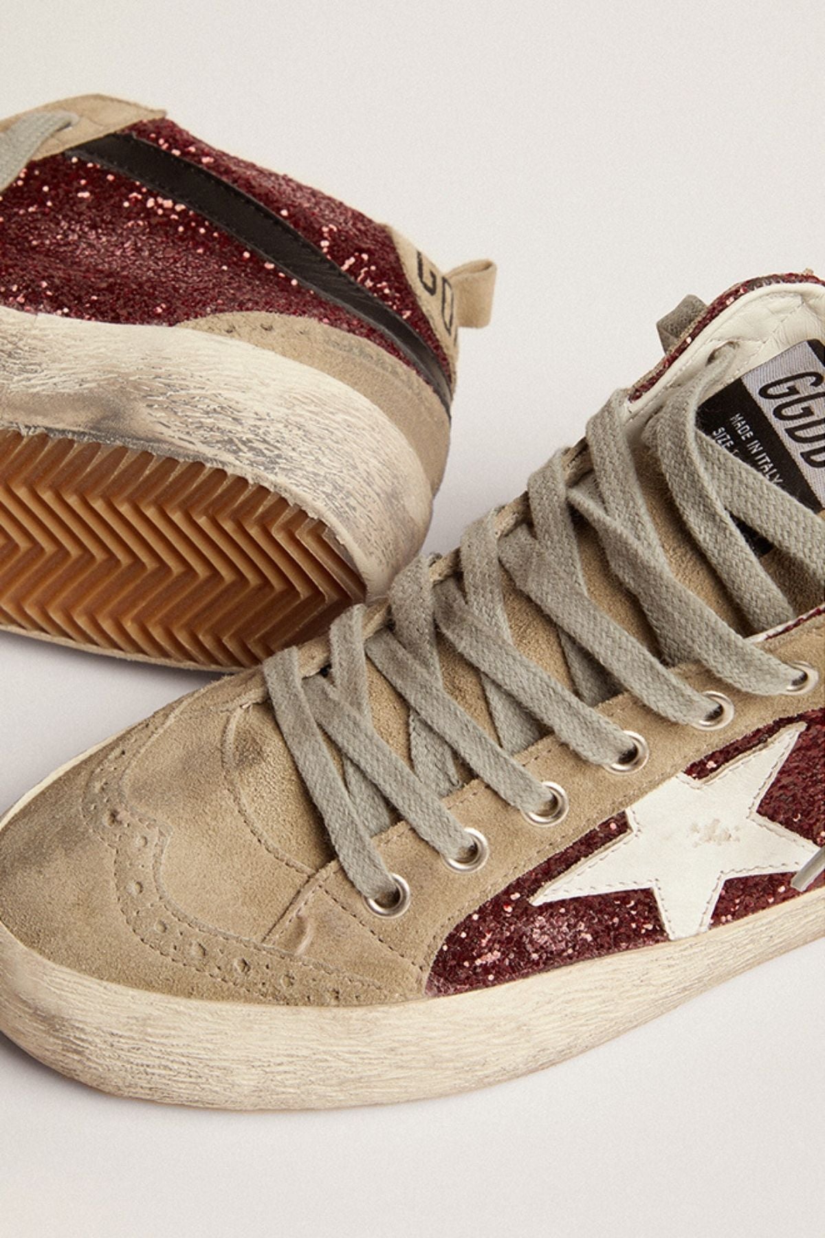 Golden Goose Mid Star Sneaker - Dark Red/ Taupe/ White/ Black