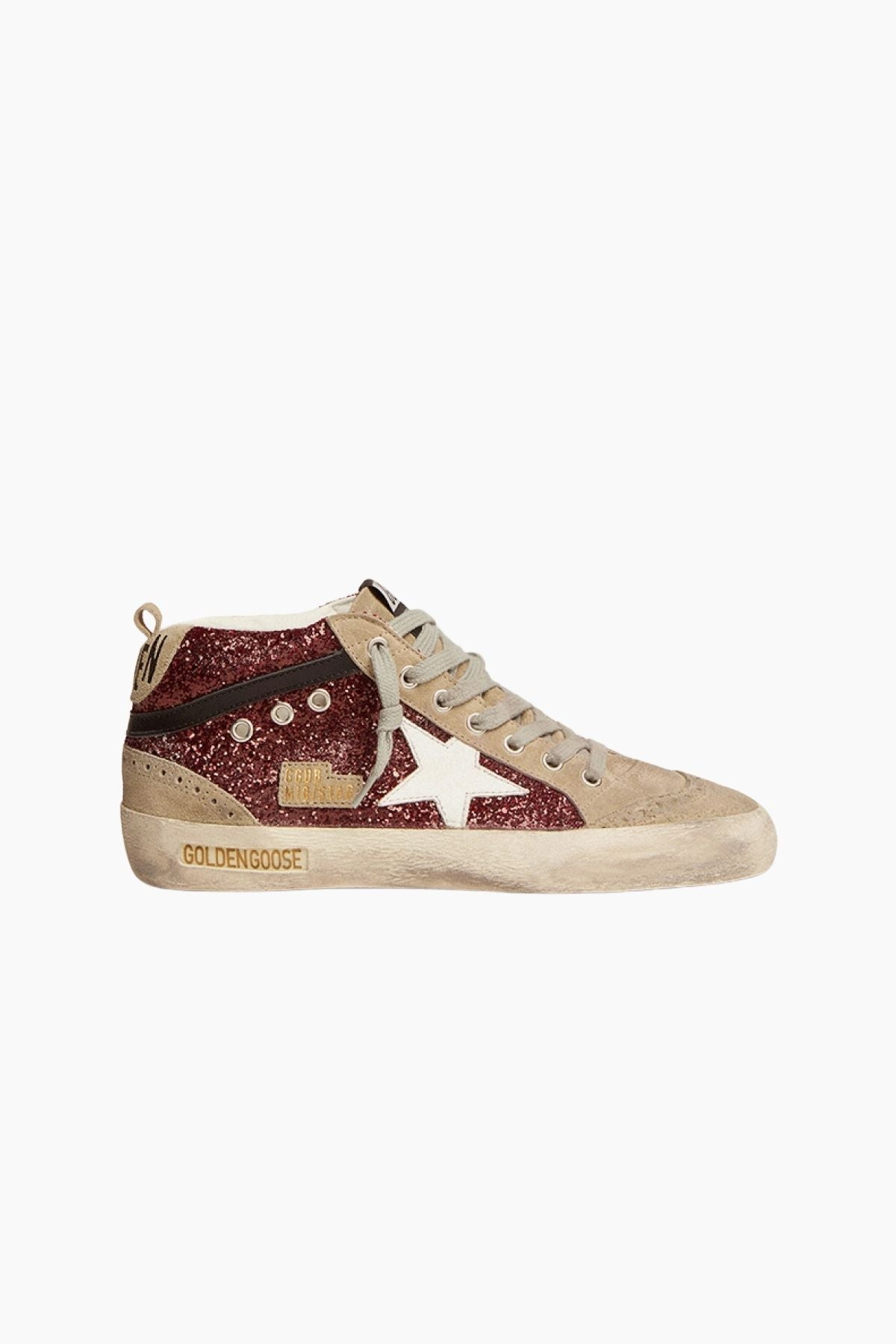 Golden Goose Mid Star Sneaker - Dark Red/ Taupe/ White/ Black