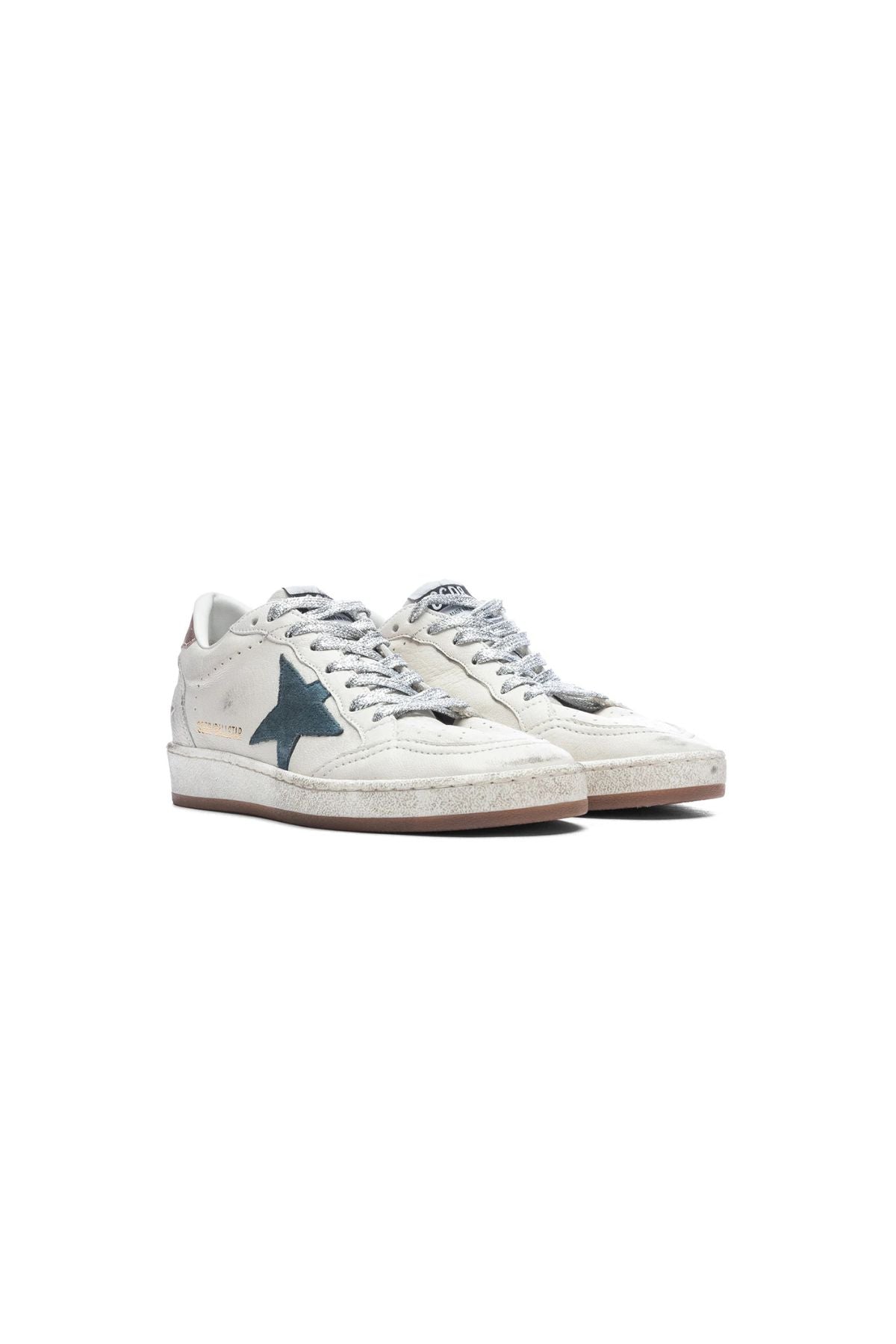 Golden Goose Ball Star Nappa Upper Laminated Heel Silver Laces - White/ Smoke Blue/ Peach