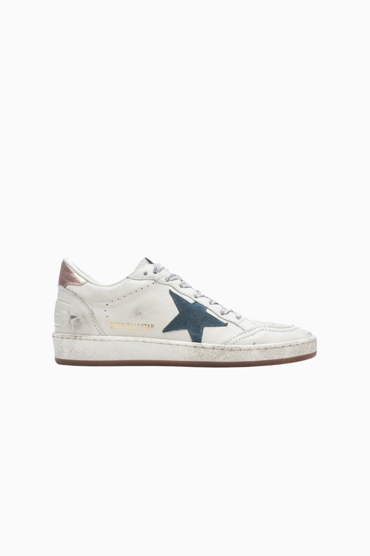 Golden Goose Ball Star Nappa Upper Laminated Heel Silver Laces - White/ Smoke Blue/ Peach