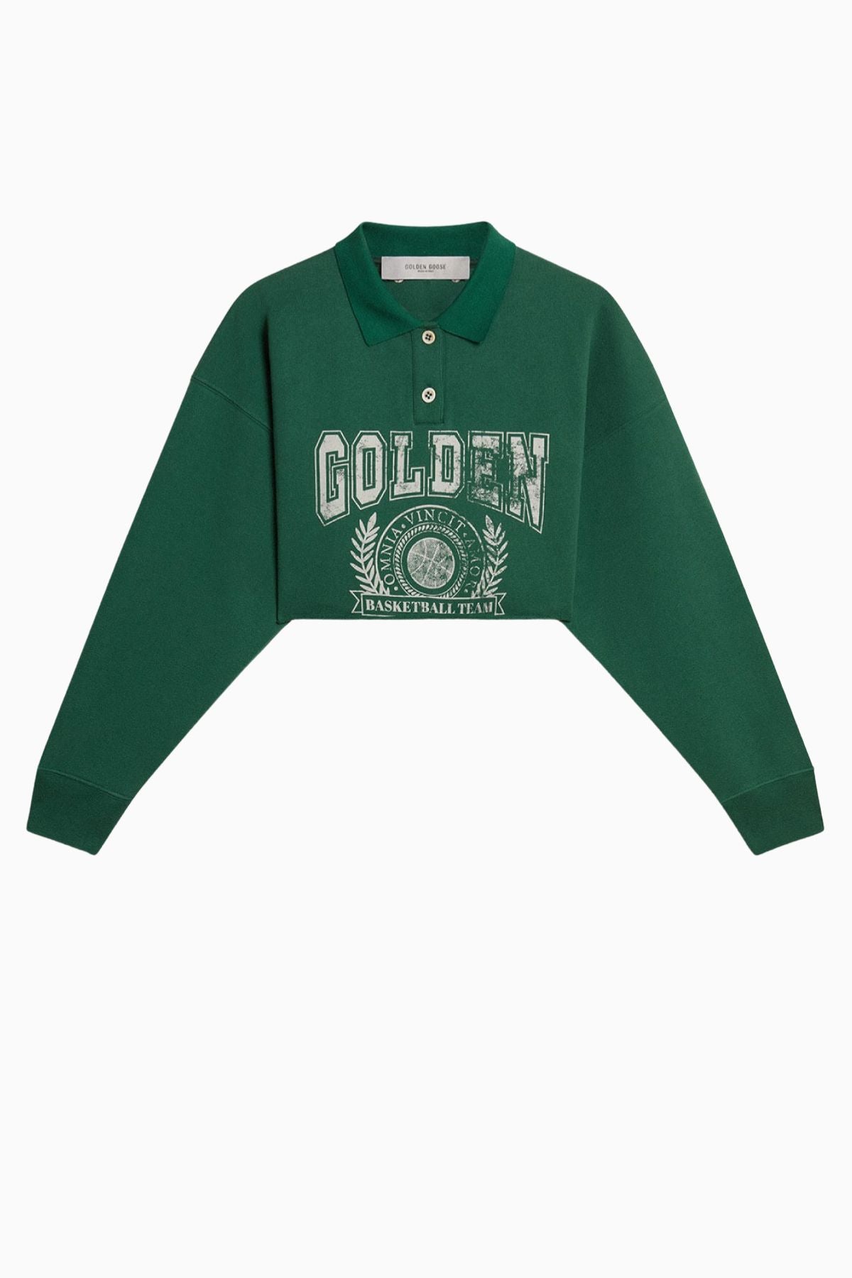 Golden Goose Cropped Polo Sweatshirt with Print - Hunter Green/ Heritage White