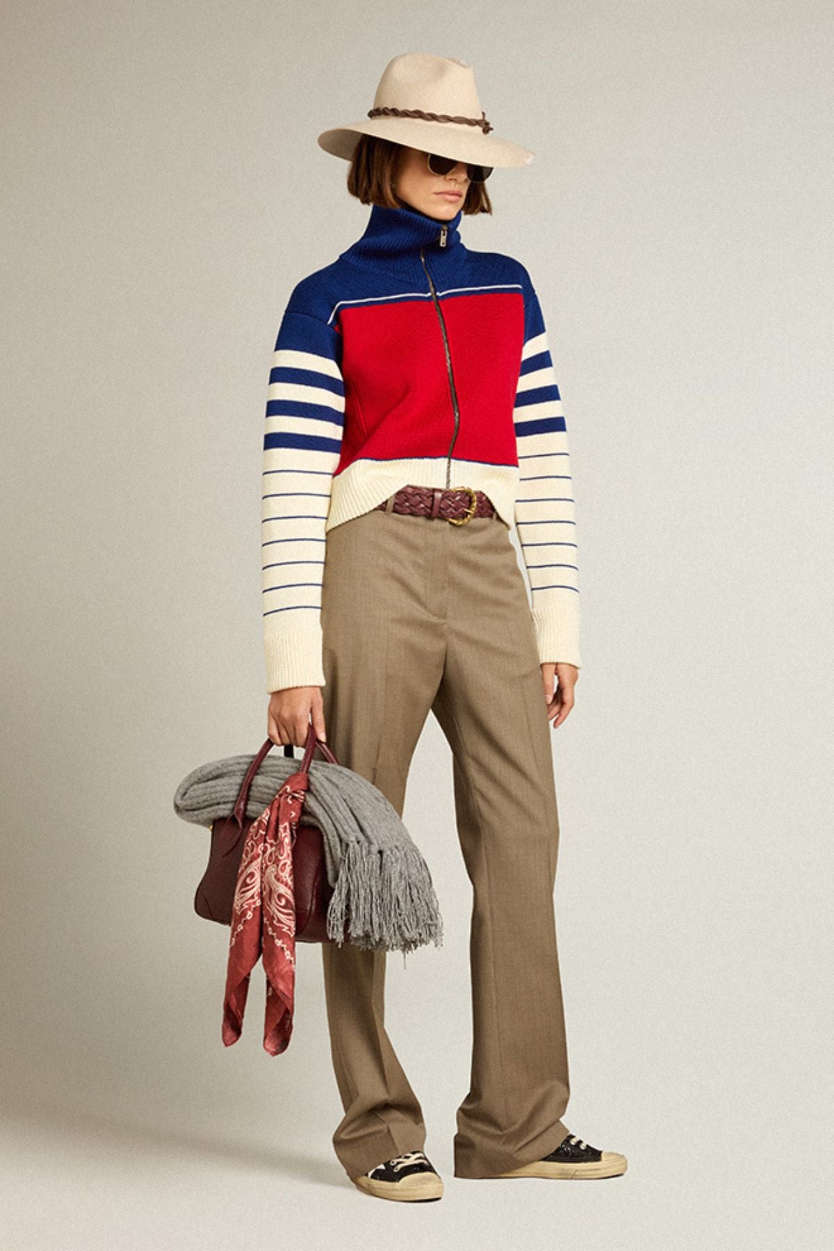 Golden Goose Cropped Ski Knit- Red/ Heritage White/ Blue