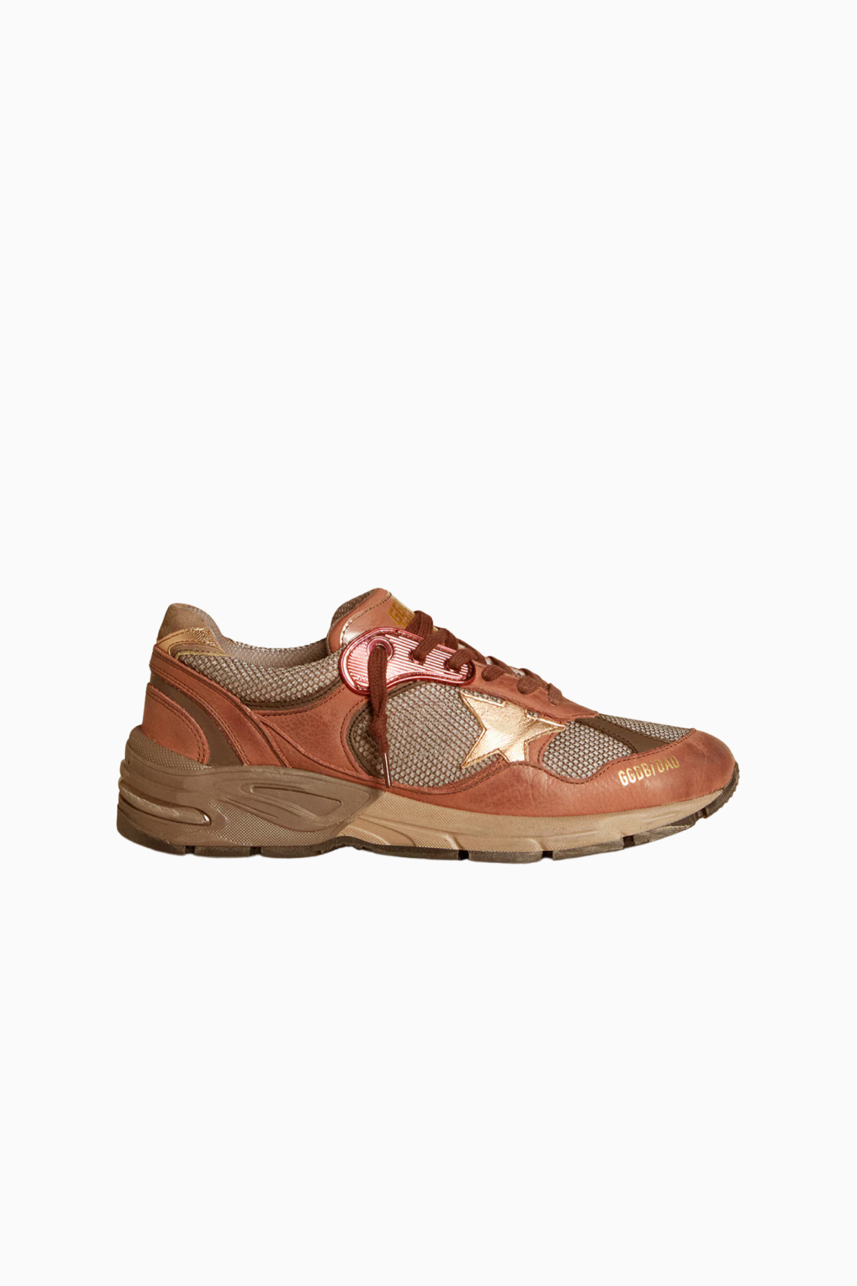 Golden Goose Running Dad Net Nabuk & Leather Upper Laminated Star - Brown/ Gray/ Rame