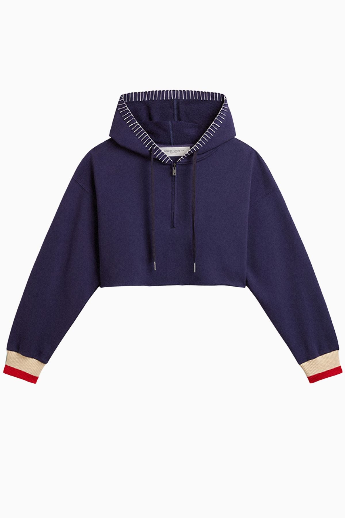 Golden Goose Zip Cropped Hoodie - Eclipse/ Heritage White/ Urban Red