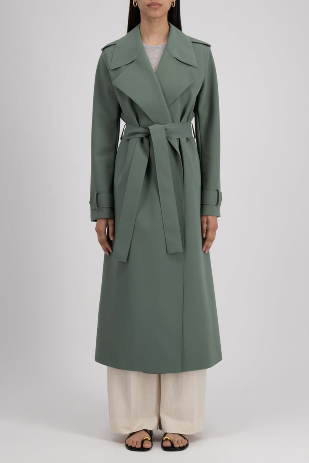 Harris Wharf Women Long Trench Scuba - Sage Green