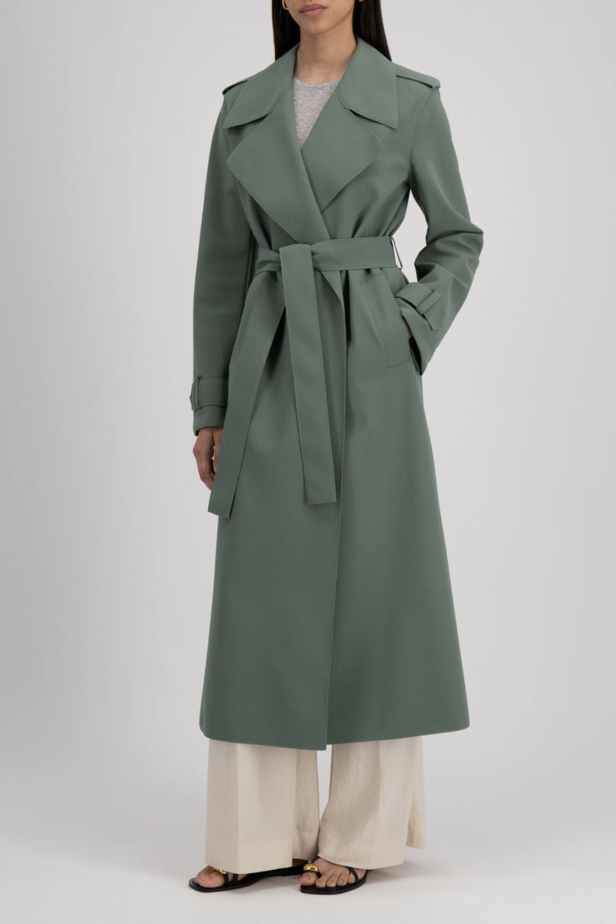 Harris Wharf Women Long Trench Scuba - Sage Green