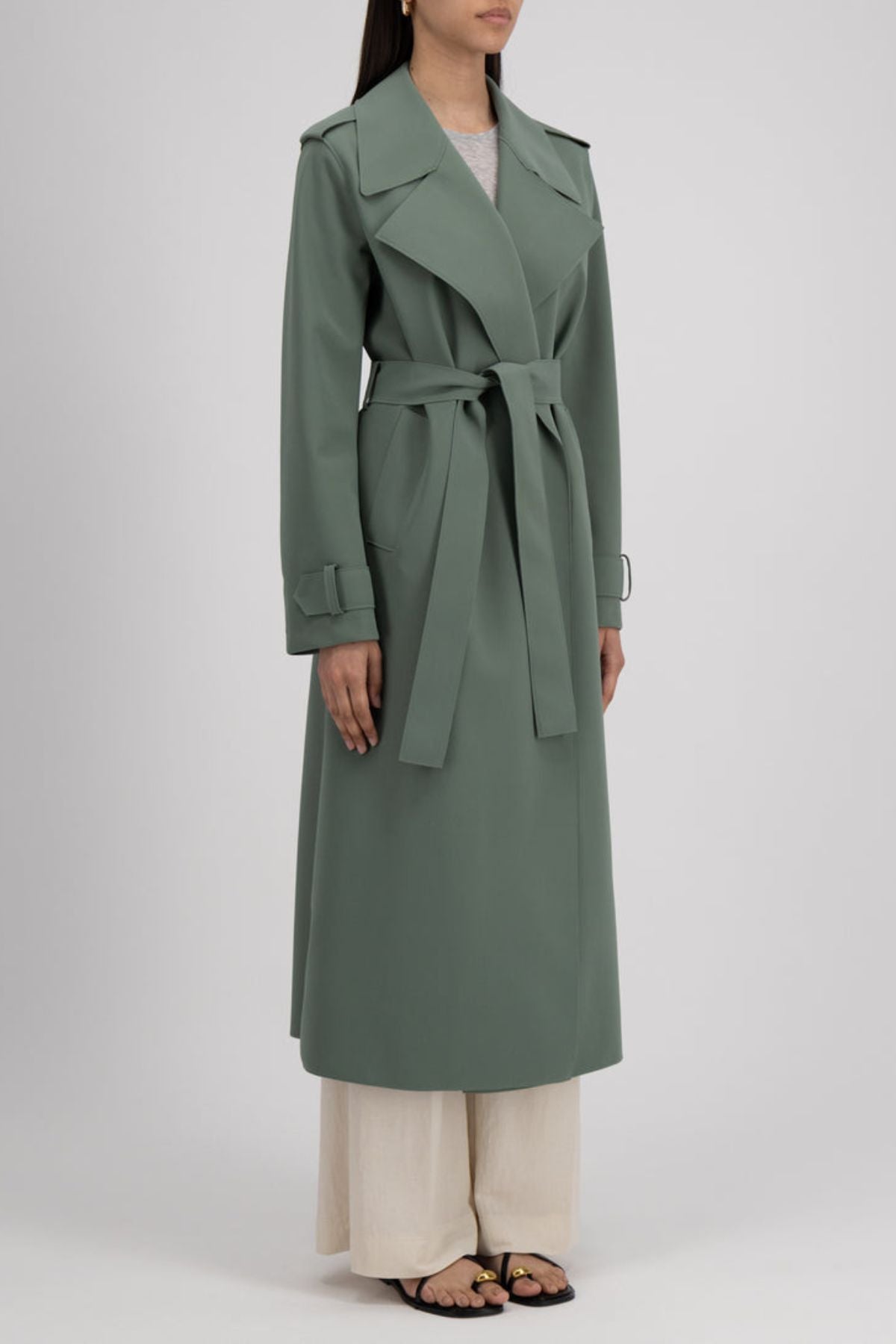 Harris Wharf Women Long Trench Scuba - Sage Green