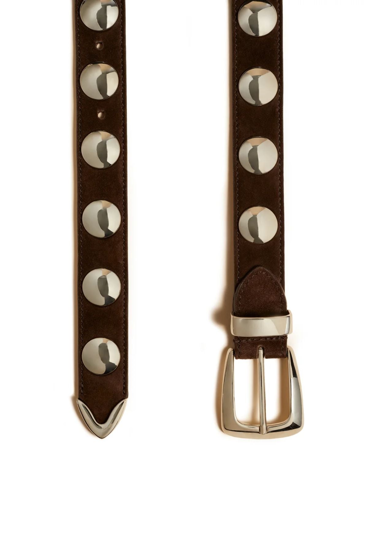 KHAITE Suede Benny Belt with Studs - Coffee/ Silver