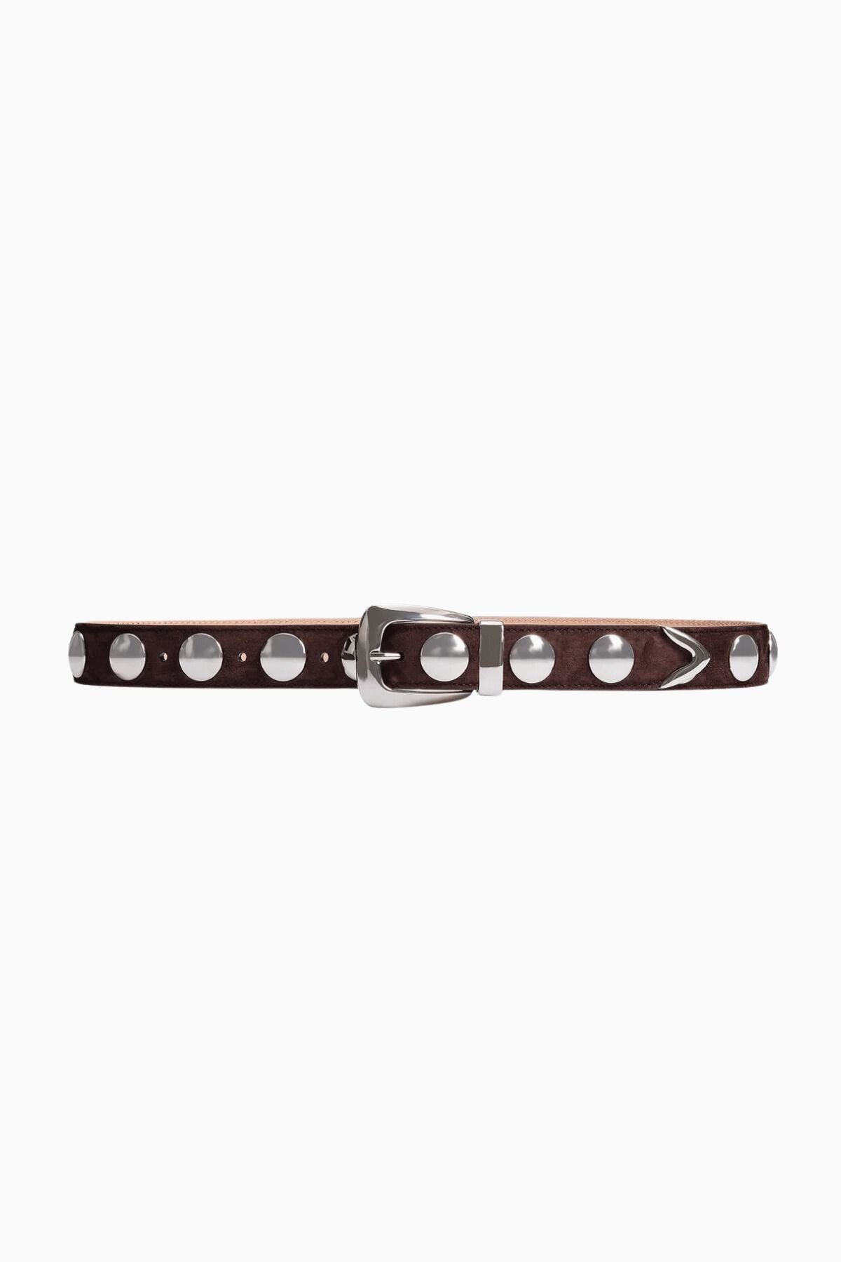 KHAITE Suede Benny Belt with Studs - Coffee/ Silver