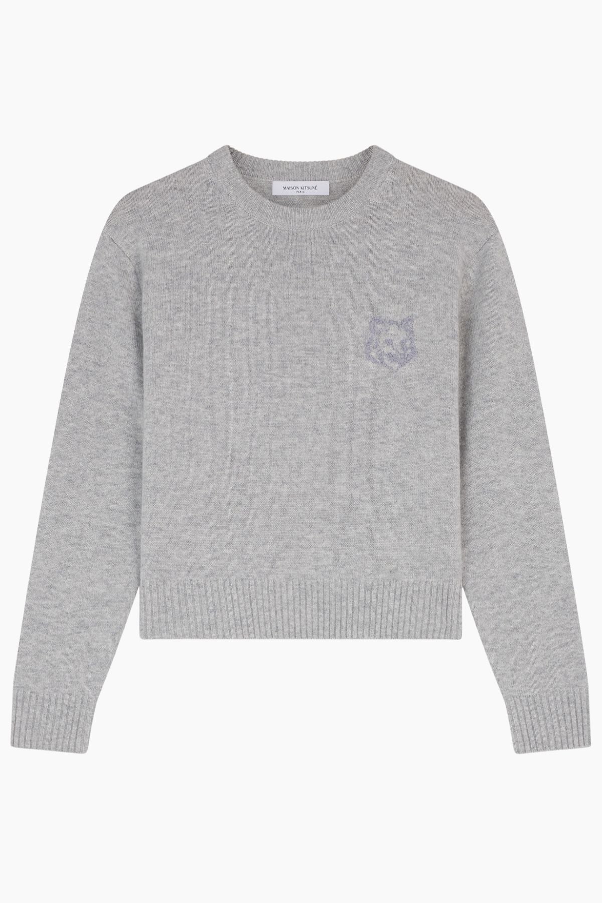 Maison Kitsuné Bold Fox Head Embroidered Cropped Jumper - Light Grey Melange