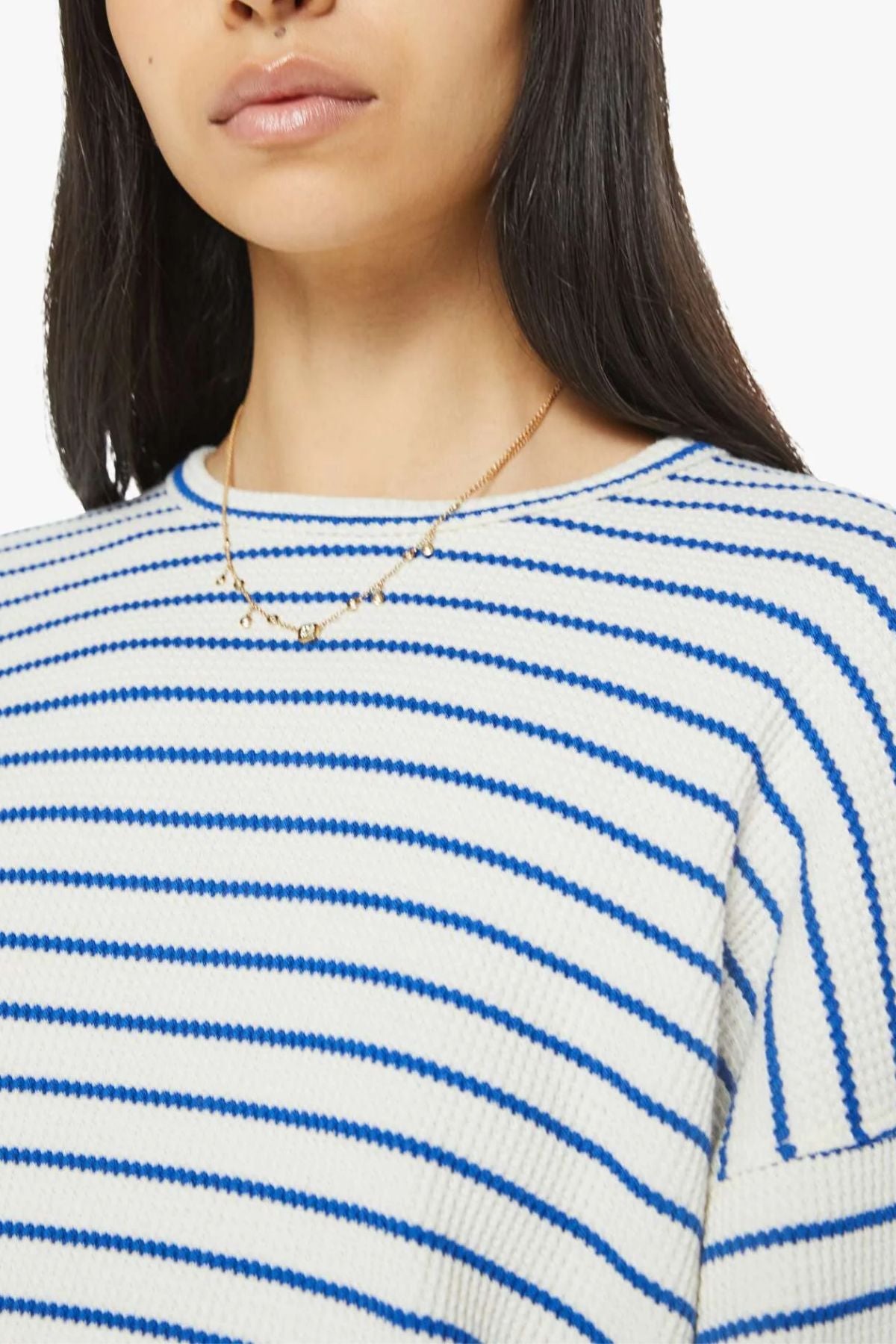 MOTHER The Swipe Crop T-Shirt - Cream & Blue