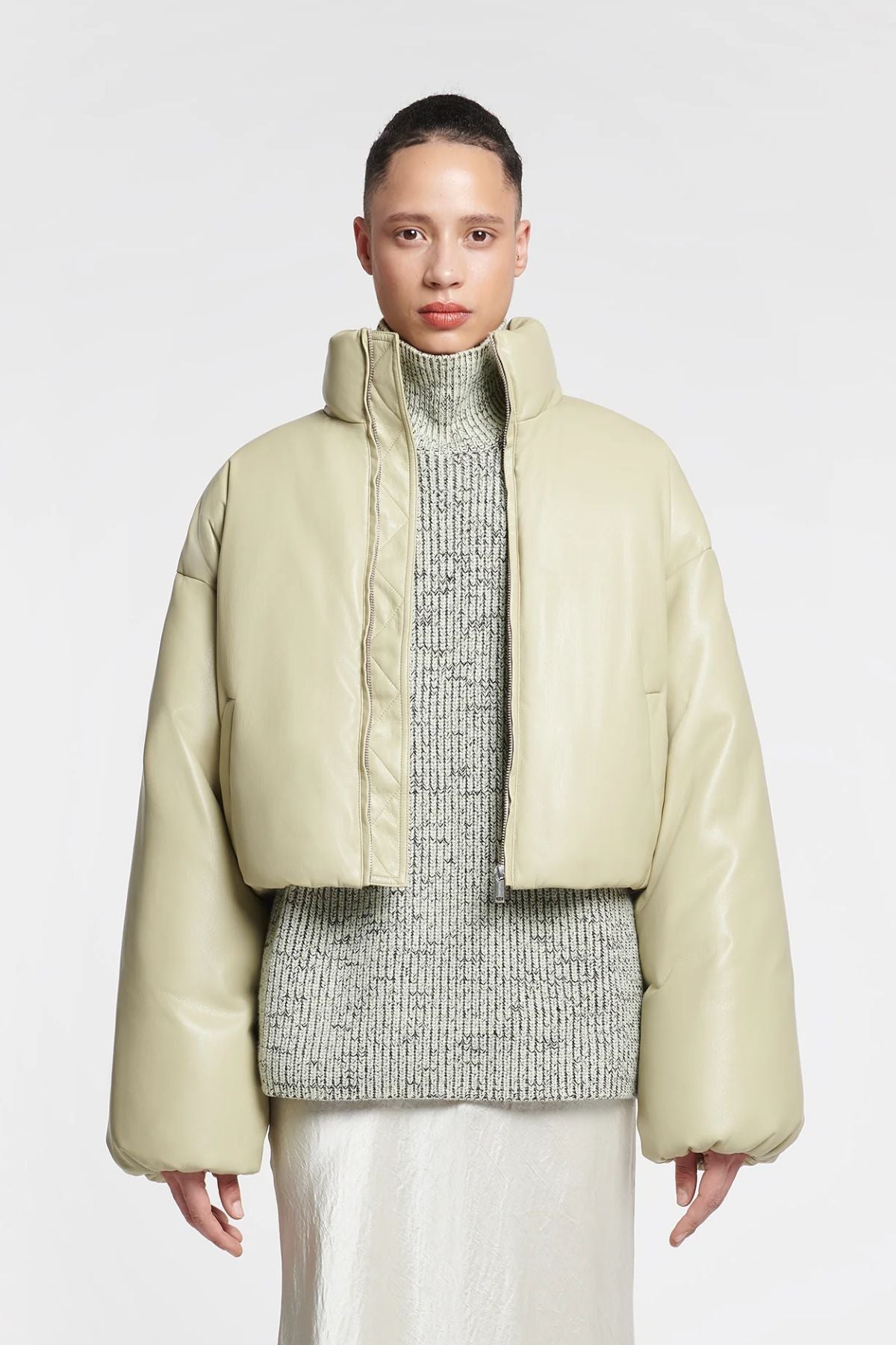 Nanushka Lilima Okobor Cropped Puffer Jacket Pale Olive Grace Melbourne