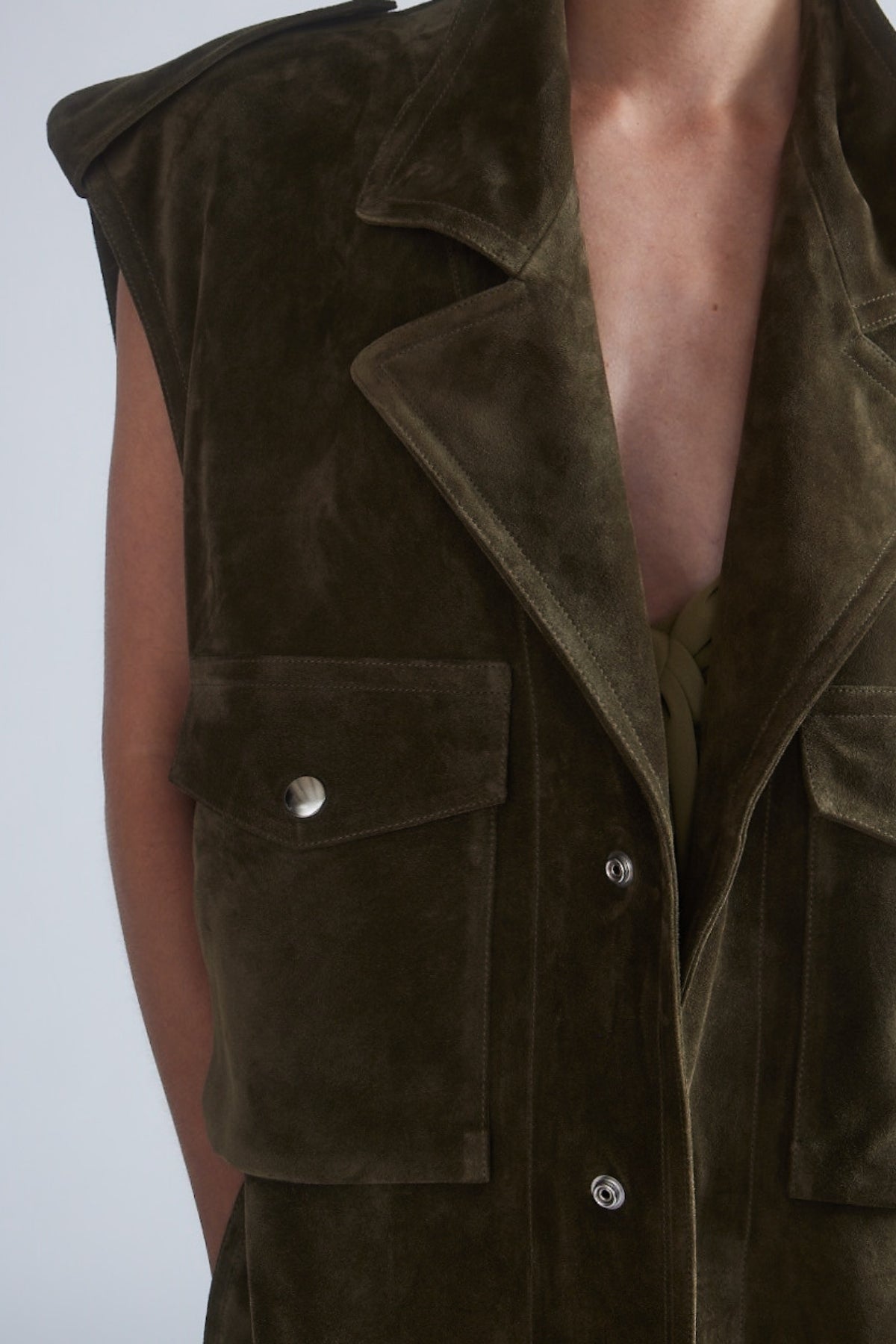 Petar Petrov The Troubles Oversized Suede Biker Vest - Military