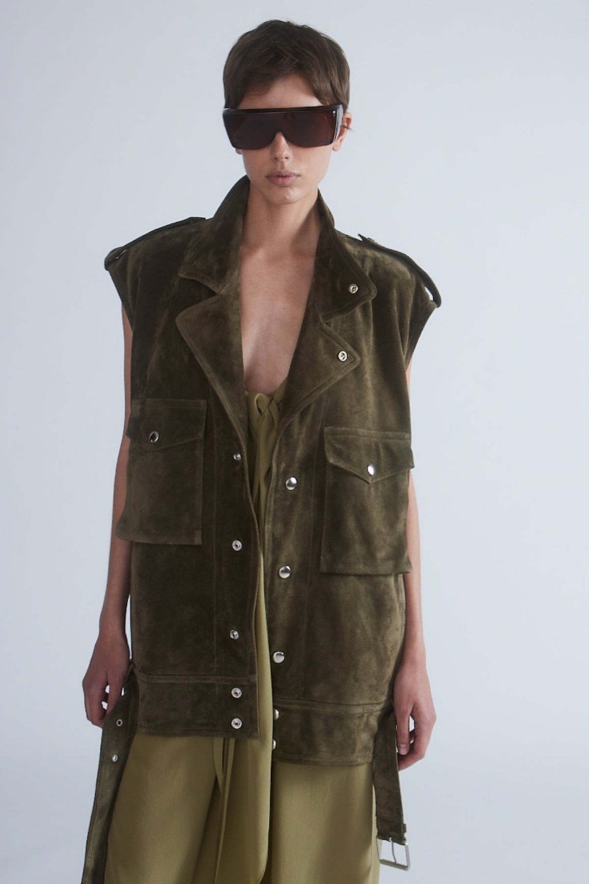 Petar Petrov The Troubles Oversized Suede Biker Vest - Military