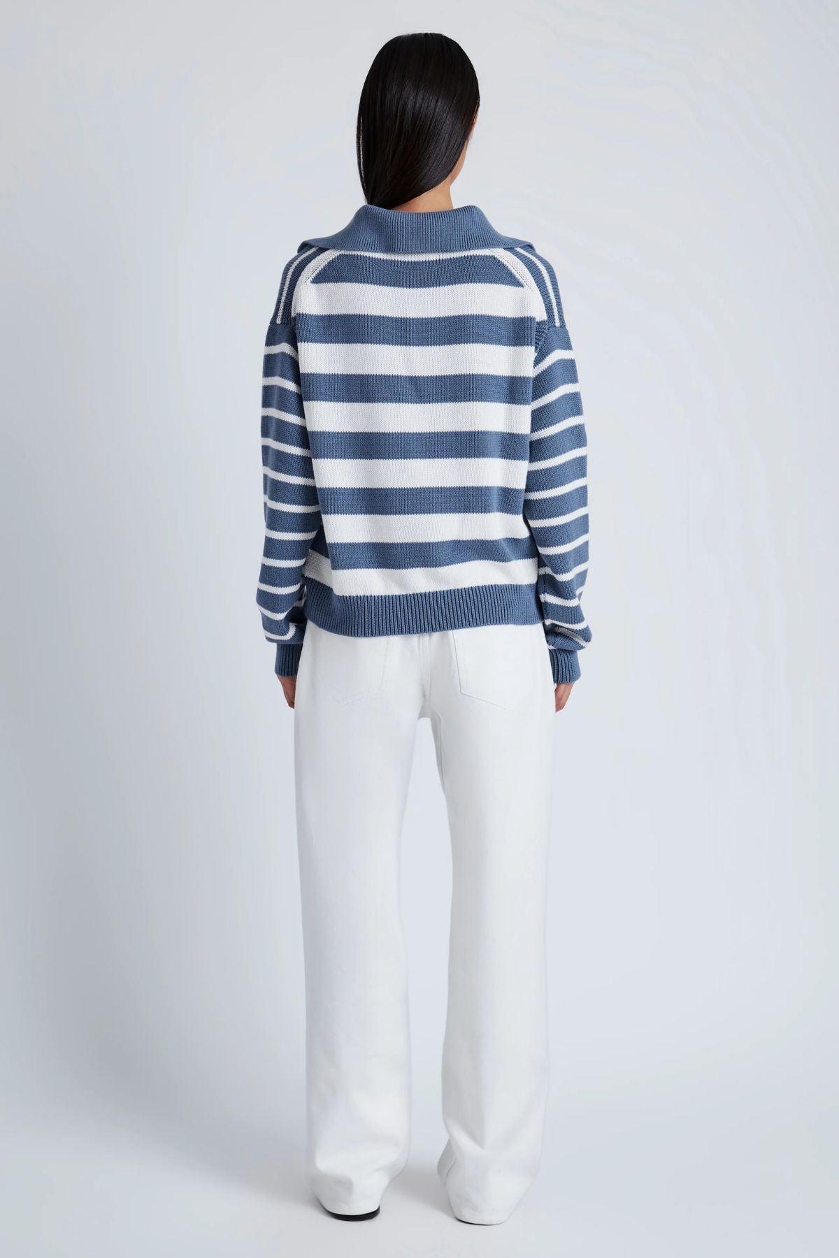 Proenza Schouler White Label Stripe Murphy Knit Sweater - Slate/ Chalk