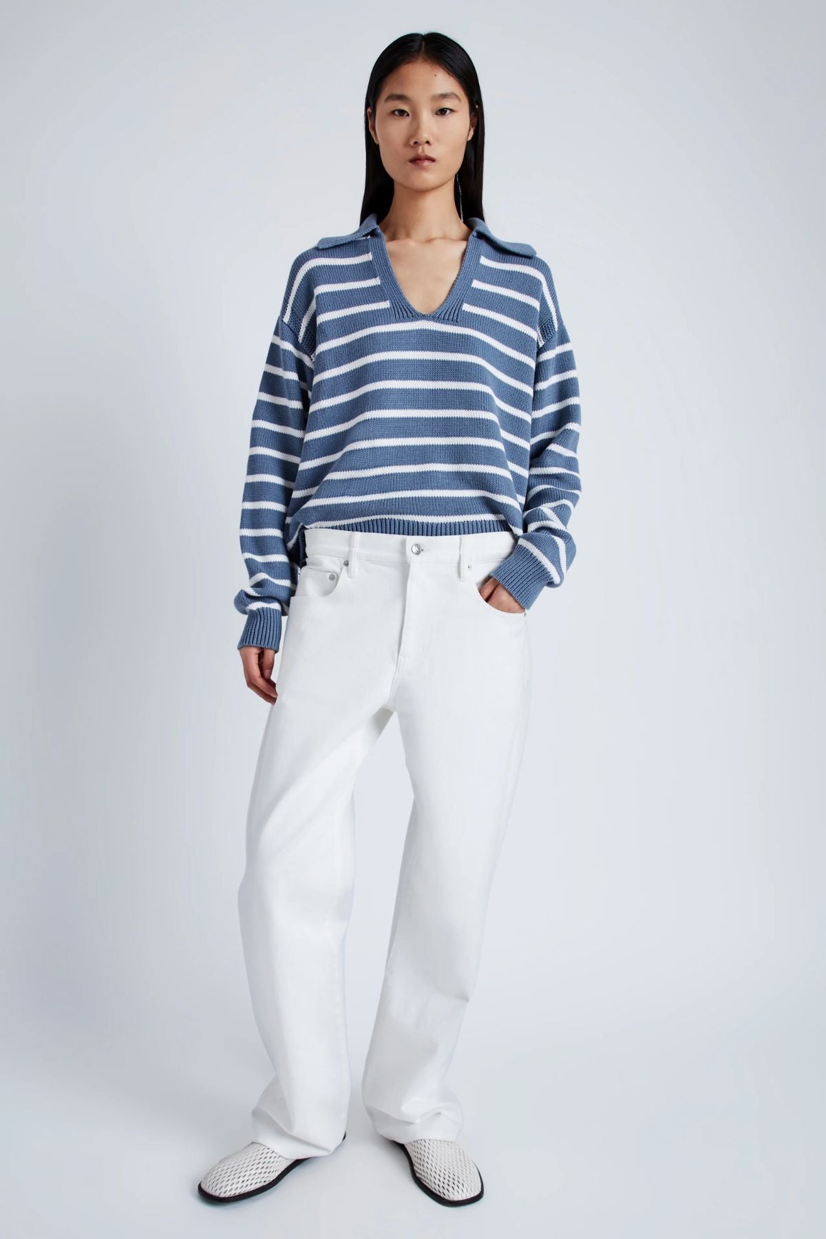 Proenza Schouler White Label Stripe Murphy Knit Sweater - Slate/ Chalk