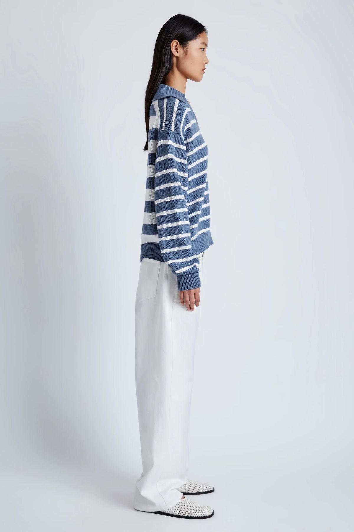 Proenza Schouler White Label Stripe Murphy Knit Sweater - Slate/ Chalk