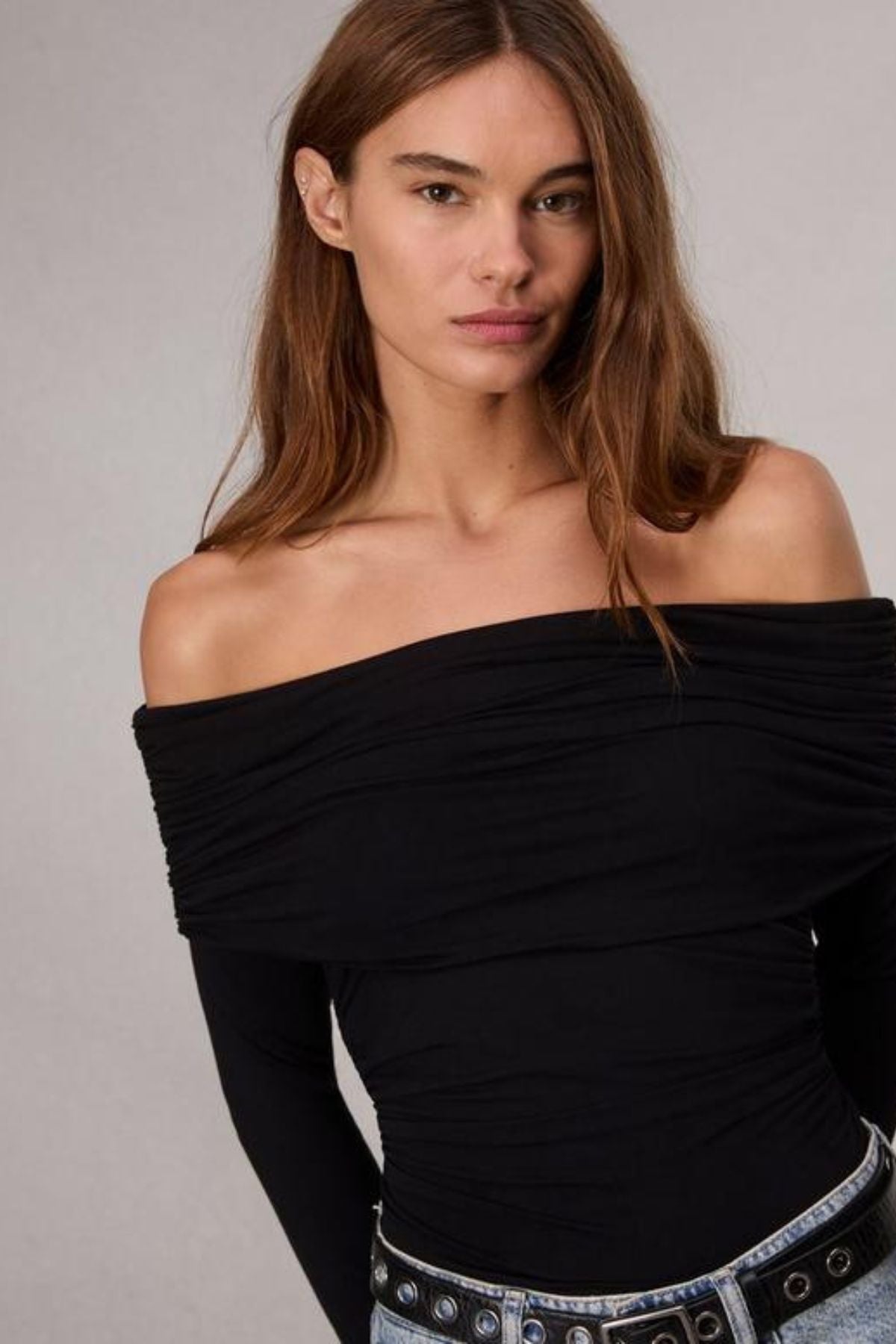 Rag & Bone Luca Off Shoulder LS Top - Black