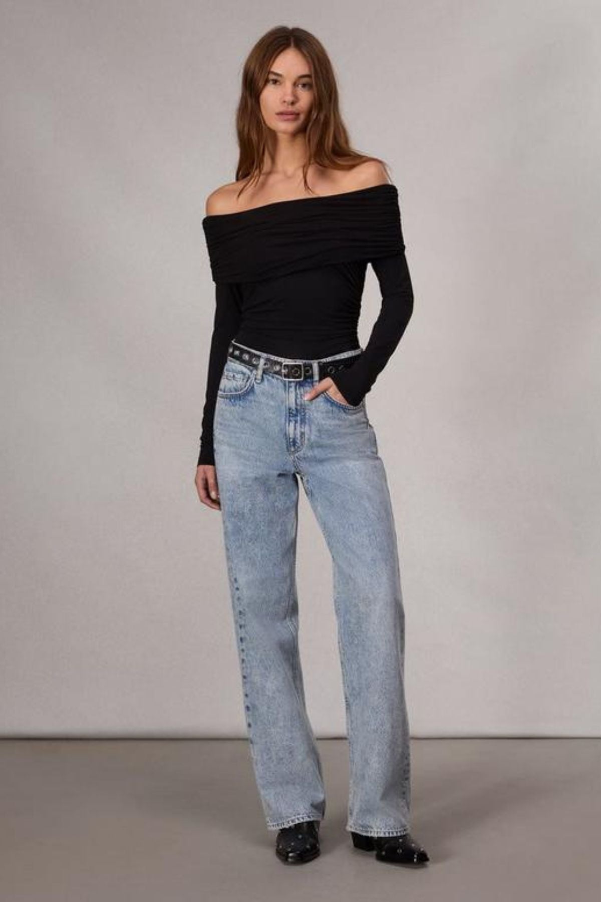 Rag & Bone Luca Off Shoulder LS Top - Black