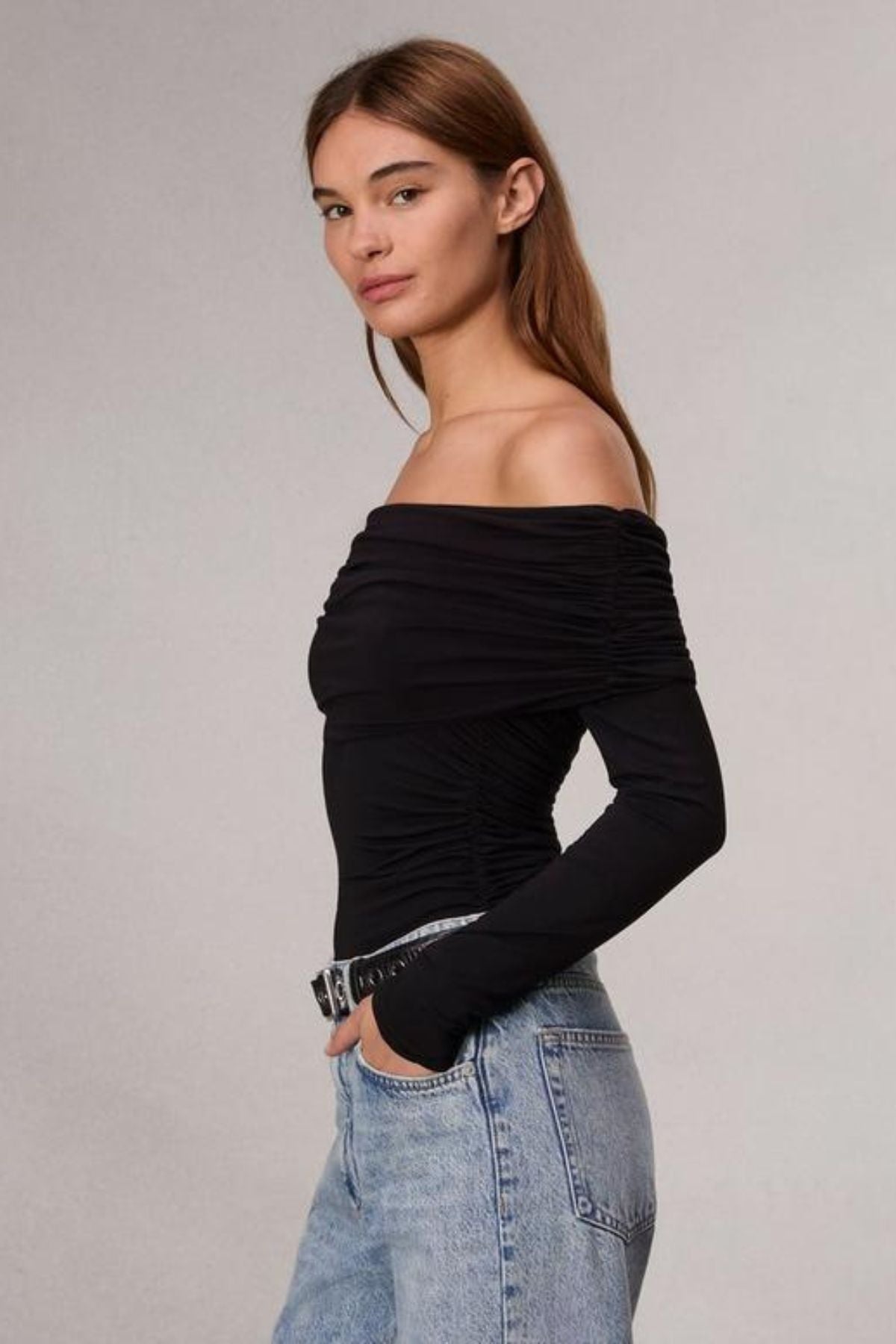 Rag & Bone Luca Off Shoulder LS Top - Black