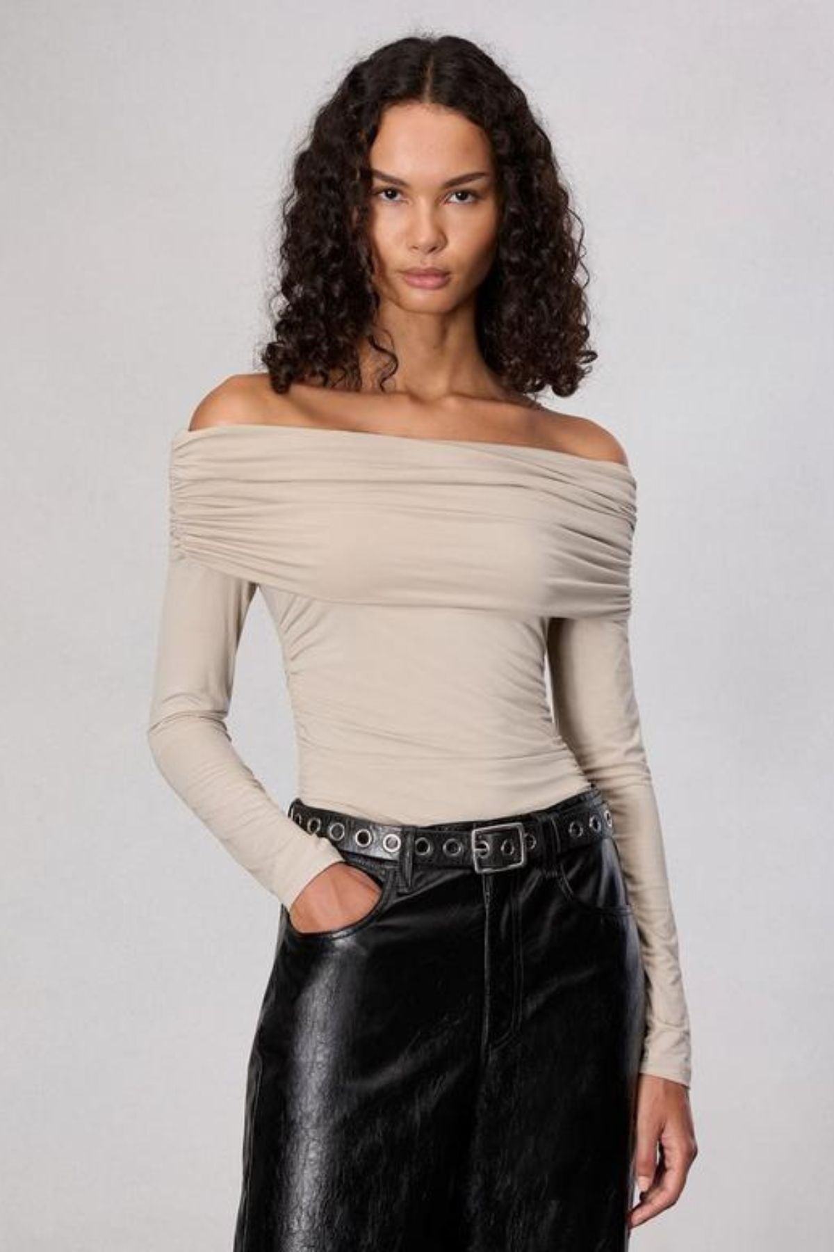 Rag & Bone Luca Off Shoulder LS Top - Fossil