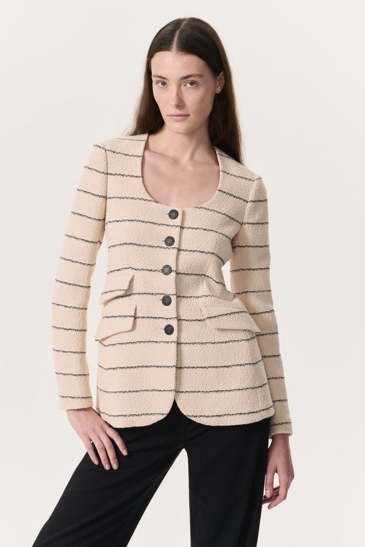 Rag & Bone Roslyn Tweed Blazer - Cream Stripe