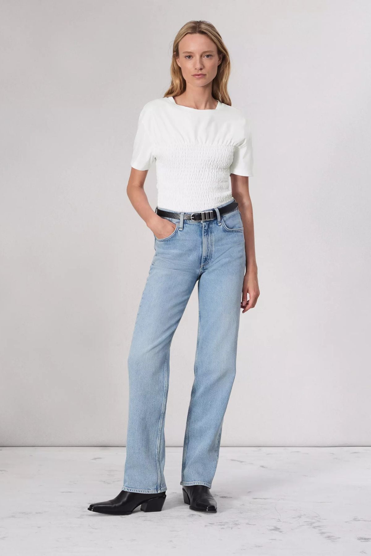 Rag & Bone Smocked Cotton Tee - White