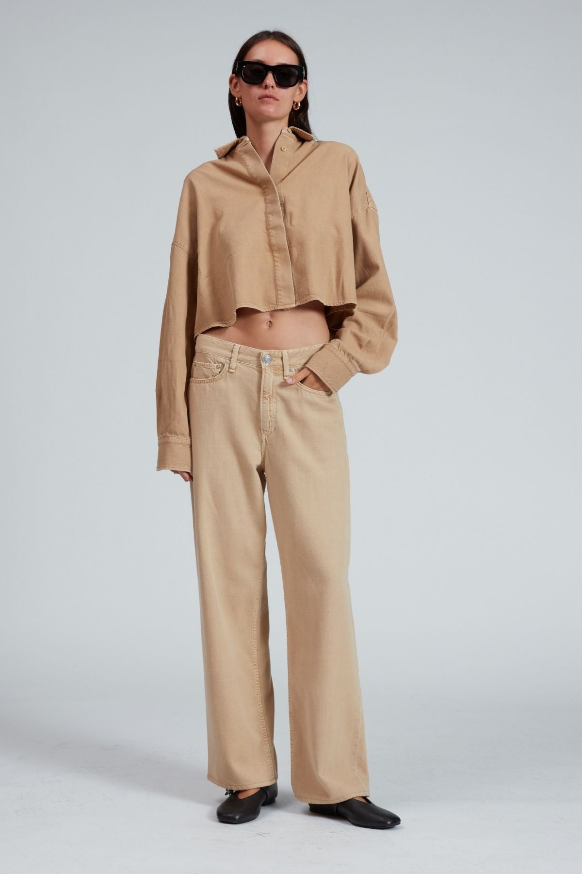 Rag Bone Ultra Featherweight Beatrice Cropped Shirt Beige